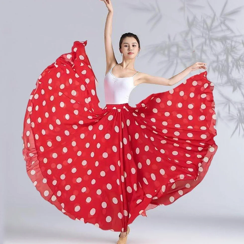 Gonna Ballo Flamenco 720 Gradi Vita Alta Stampa a Pois Donna Danza Latina Folcloristico