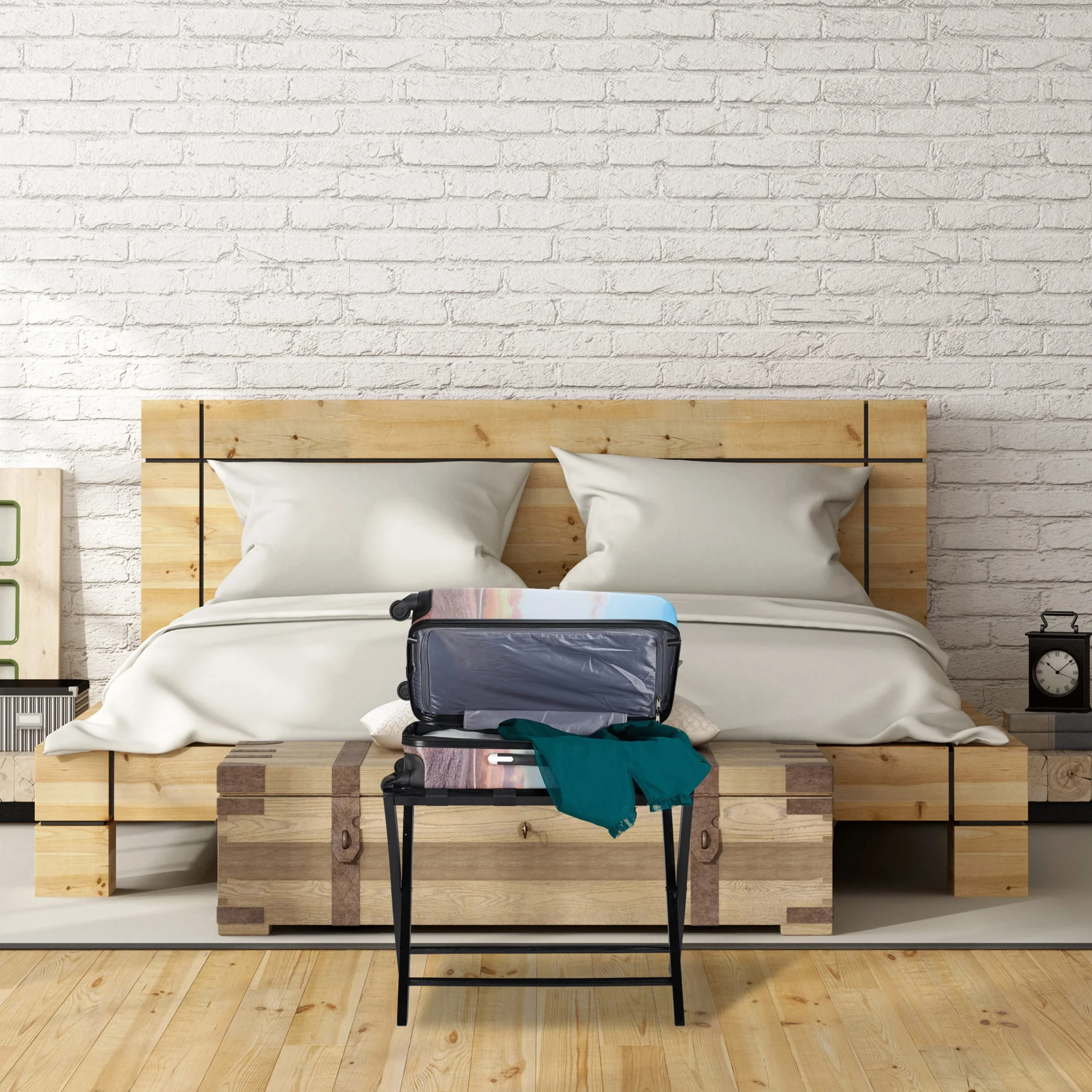 Relaxdays Portavaligie Pieghevole Scaffale Legno 52,5x66,5x48cm Naturale