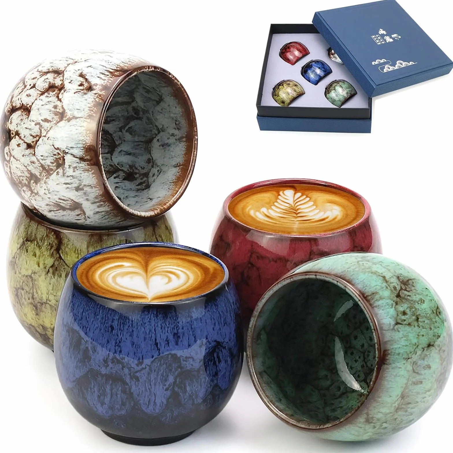 Set Tazze Espresso in Ceramica 110 ml 5 Pezzi, Lavabile in Lavastoviglie, Senza Manico
