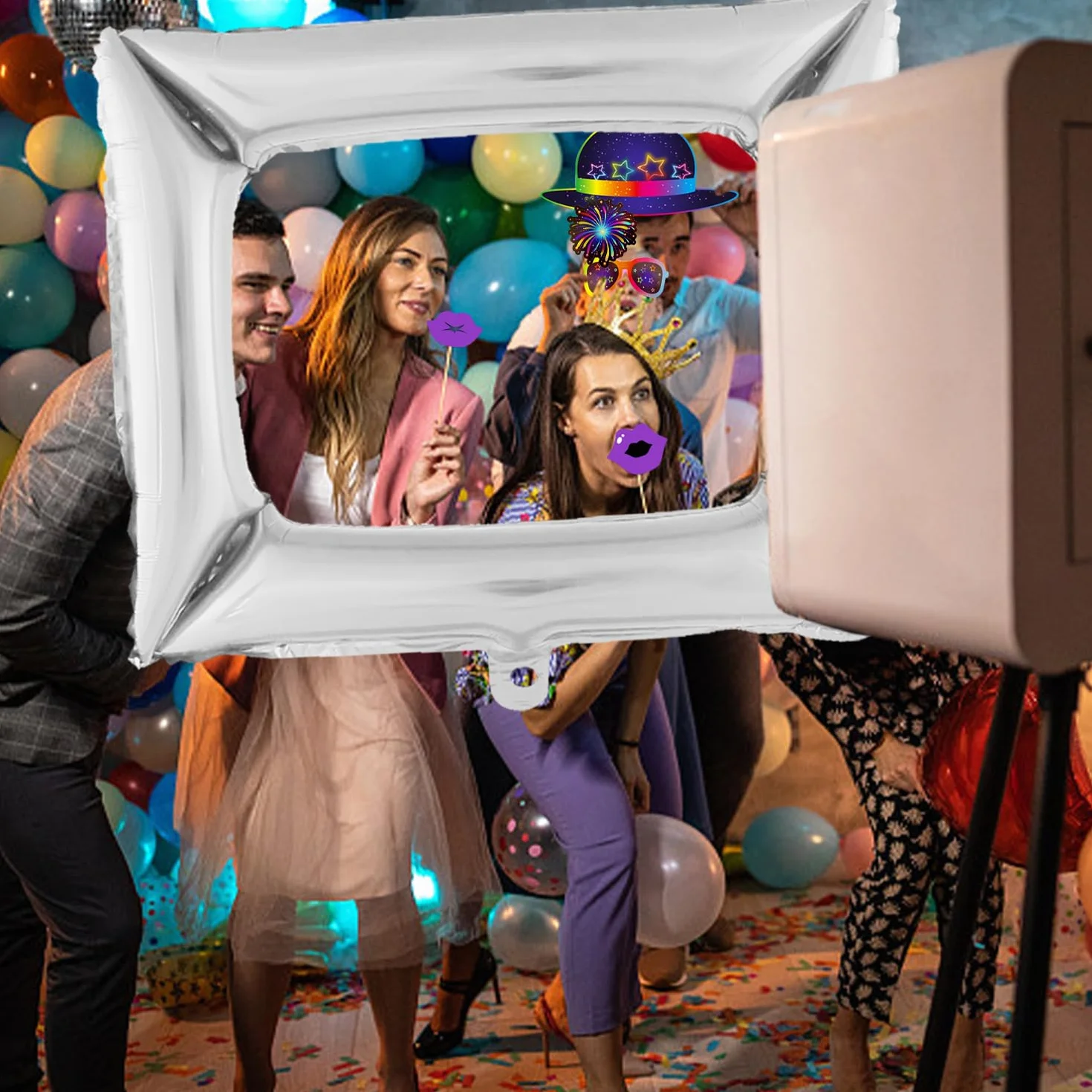 Oggetti Di Scena per Cabine Fotografiche 25 Pezzi, Palloncini Con Cornice per Foto 1pc, Motivi Al Neon, Divertenti Oggetti Di Scena per Selfie, Decorazioni per Feste, Accessori per Feste