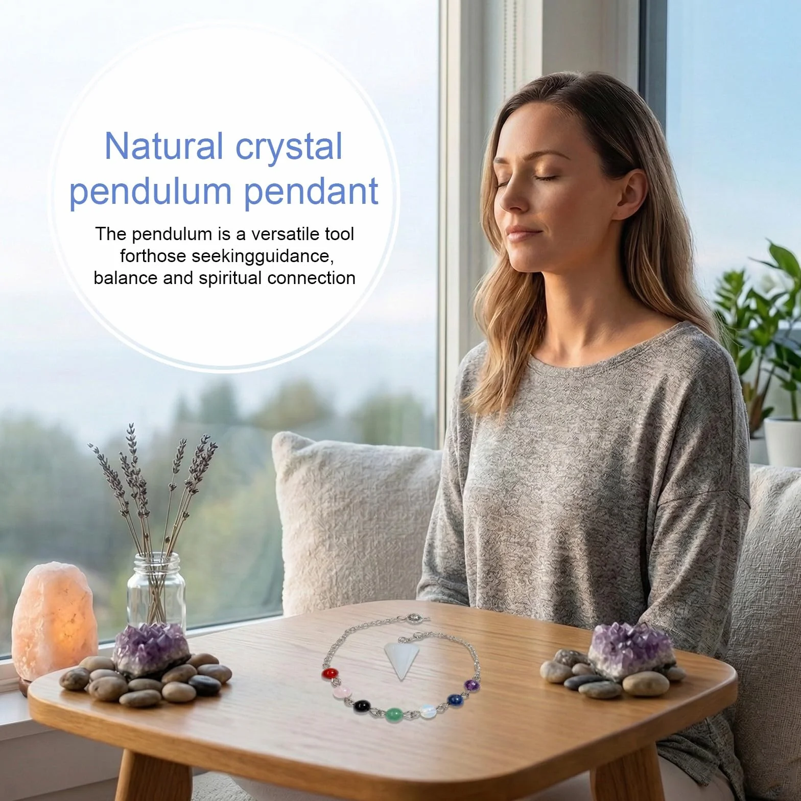 Pendolo Divinatorio 7 Chakra Cristallo Naturale Radioestesia Esoterico Pietra Reiki Meditazione