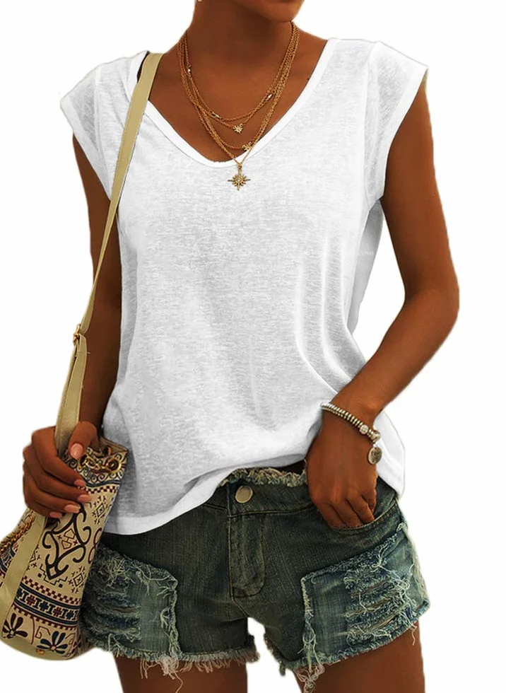 GeGekoko T-Shirt Donna Manica Corta Scollo V Casual Estate Canotta Allentata