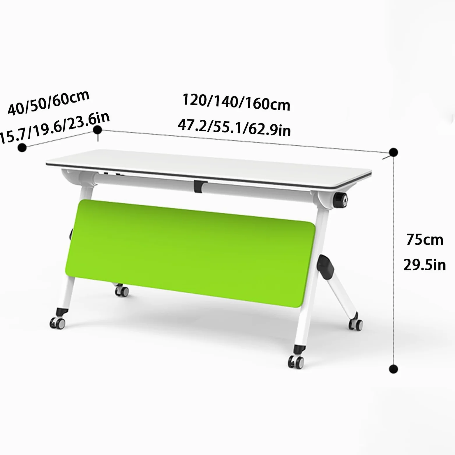 Tavolo da conferenza pieghevole con ruote, portatile, per sala riunioni e formazione, salvaspazio, per ufficio, classe, con deflettori e contenitore (120 x 40 cm)