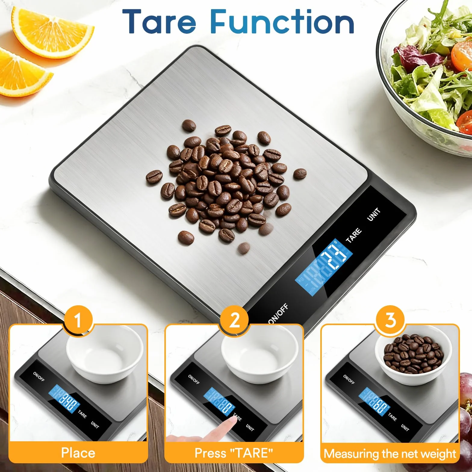 Zivacate Bilancia Cucina Digitale, Bilancia da Cucina 15kg, Alta Precisione 1g/0.05oz, Piatto Inox, Display ad Alta Luminosità, 6 Unità con Funzione Tara, per Scuola, Casa, Pasticceria, Cucina
