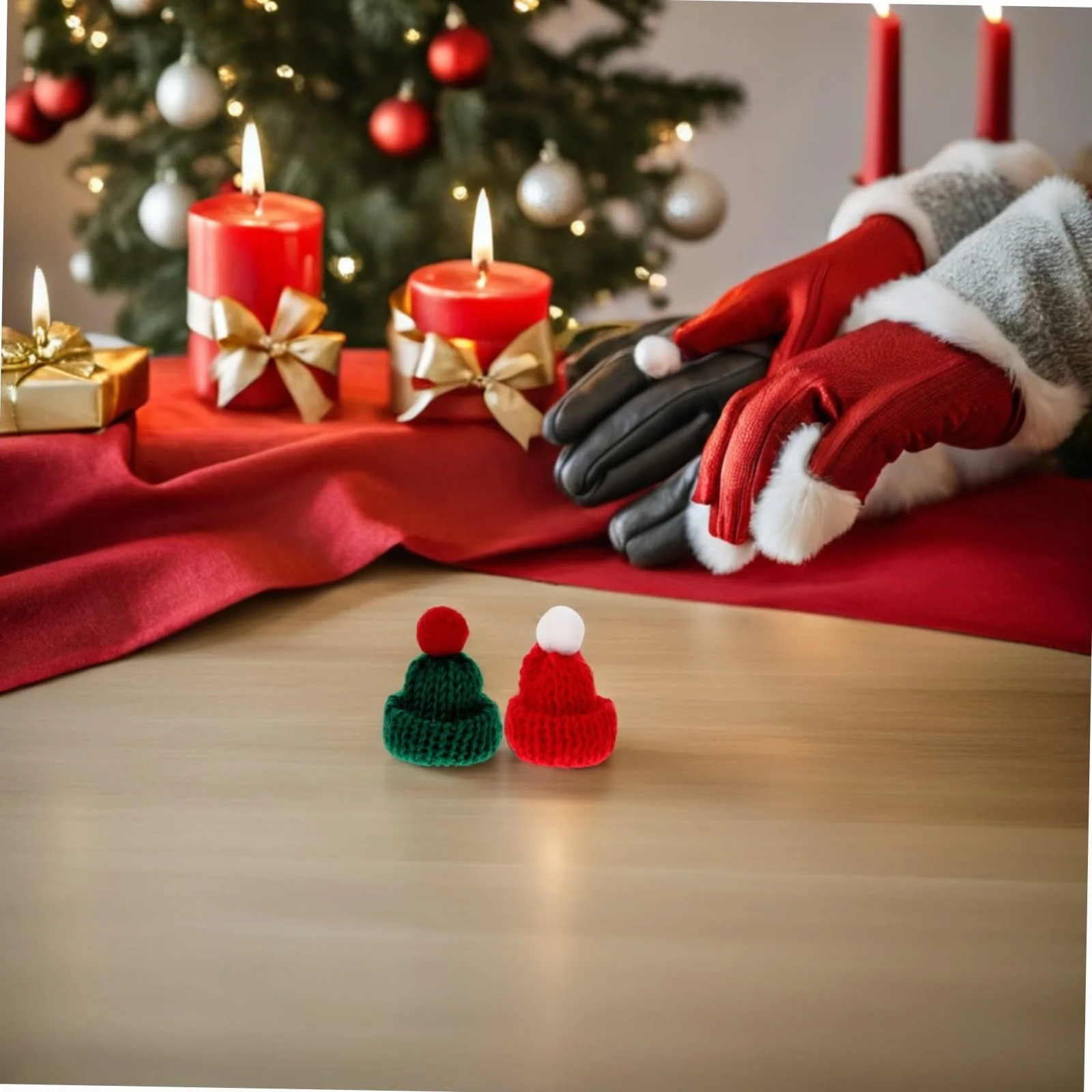 SHINEOFI 40 Pezzi Mini Cappelli Natalizi in Lana Lavorati Maglia Mini Cappellini per Decorazioni Te Accessori per Copribottiglie e Albero Natale