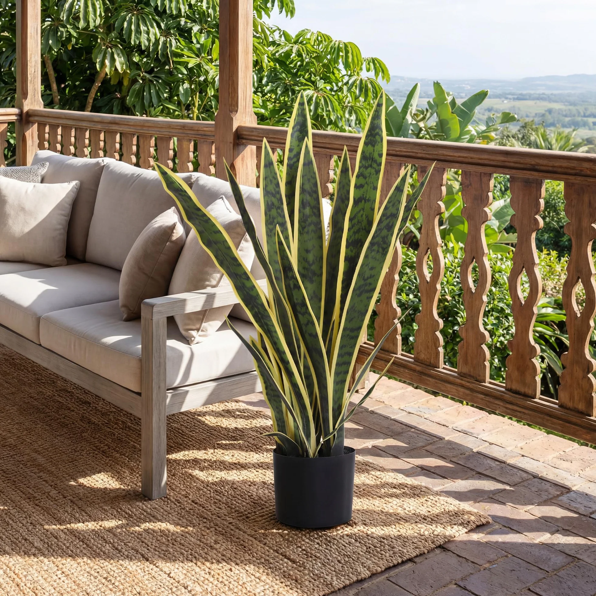 Outsunny Sanseveria Artificiale in Vaso, Pianta Finta da Esterno e Interno con 21 Foglie Modellabili, per Interno ed Esterno, Giardino, Ufficio, Soggiorno, Ø15x77 cm