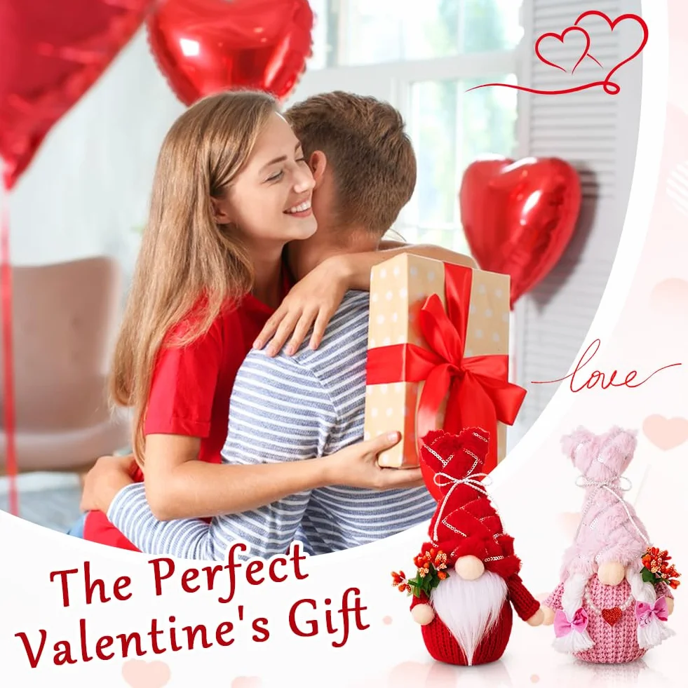 2 Pièces Décoration Peluche de Nain pour Saint Valentin, Tomte scandinave pour la Saint-Valentin, Figurines Créatives De Gnome Amusantes, Poupée De Festival Cadeaux pour Saint-Valentin
