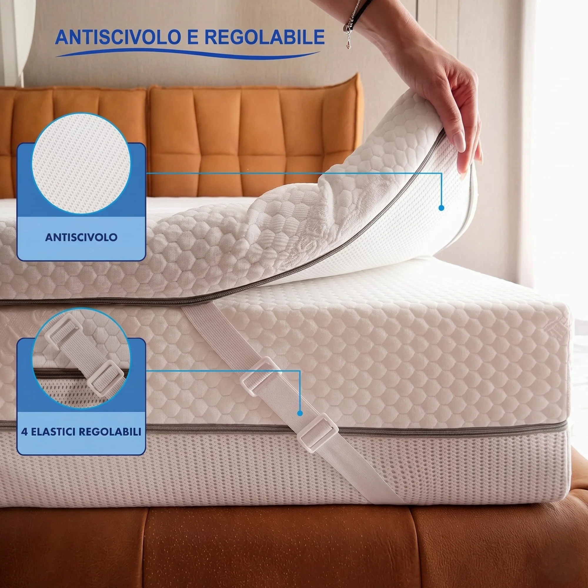 Nuvole di Sonno Topper Serenity Matrimoniale 160x190 Ortopedico in Memory Foam Alto 6cm 7 Zone, Materasso Correttore, Elastici Regolabili, Sfoderabile, Made in Italy, Disp.Medico Detraibile n.2781798