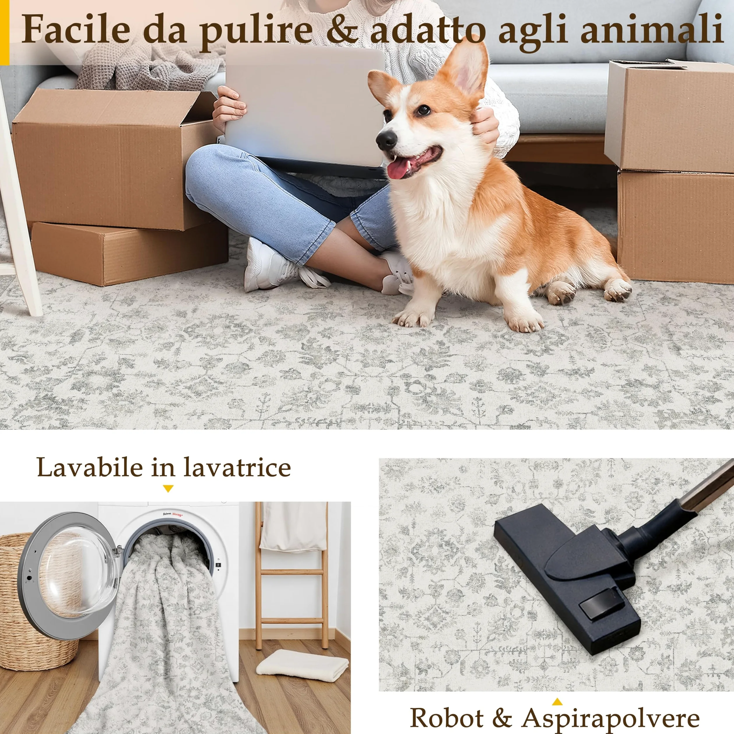 PureCozy Tappeto Salotto Grigio 200x300cm Tappeto Camera da Letto Lavabile Antiscivolo Grande Tappeti Sala Cameretta Soggiorno Ufficio Carpet Pelo Corto Morbido Rug