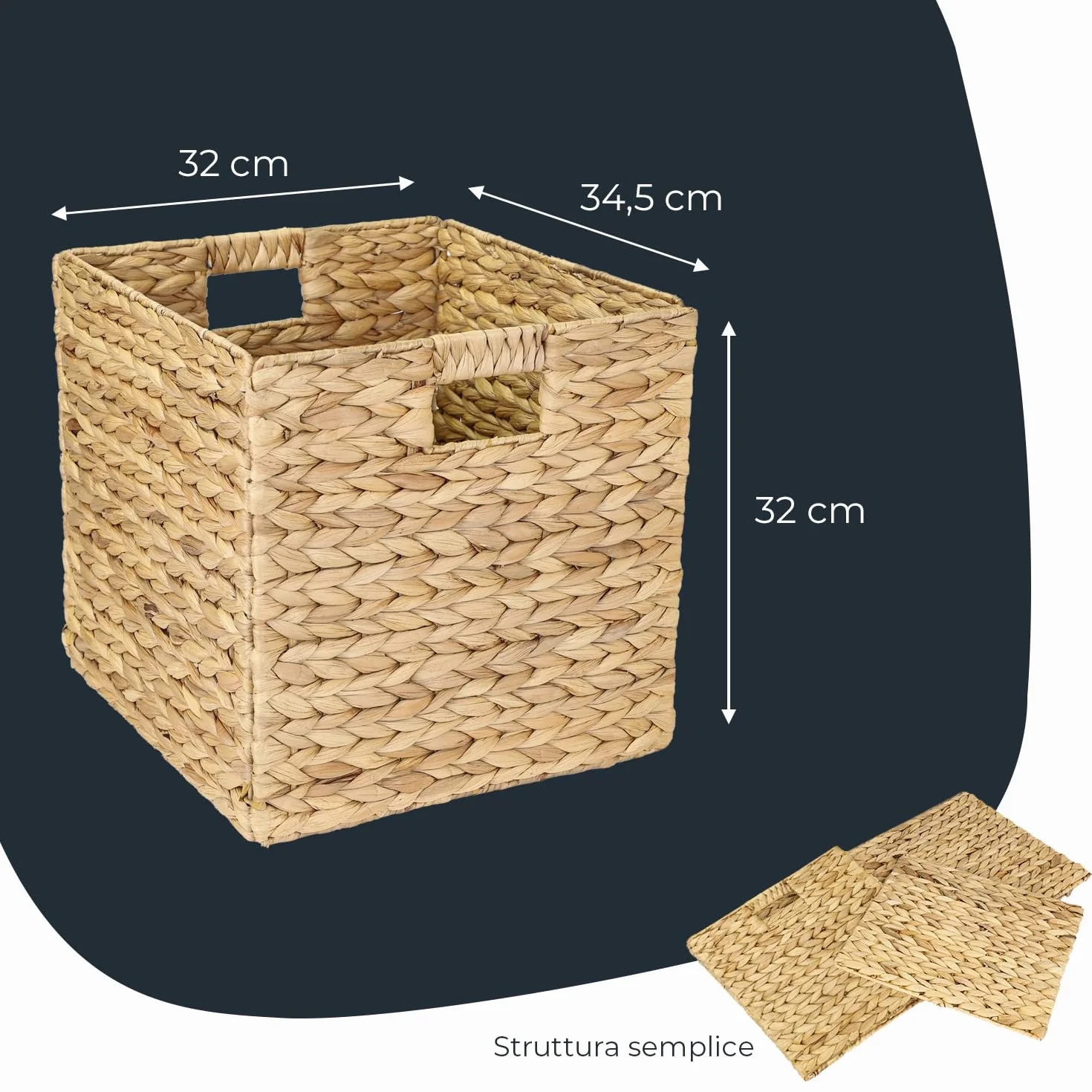 HMF Cestino portaoggetti da scaffale compatibile con Kallax, cestino intrecciato in giacinto d’acqua con manici, inserto per scaffali a cubi | Set da 2 | 32 x 34,5 x 32 cm | Naturale