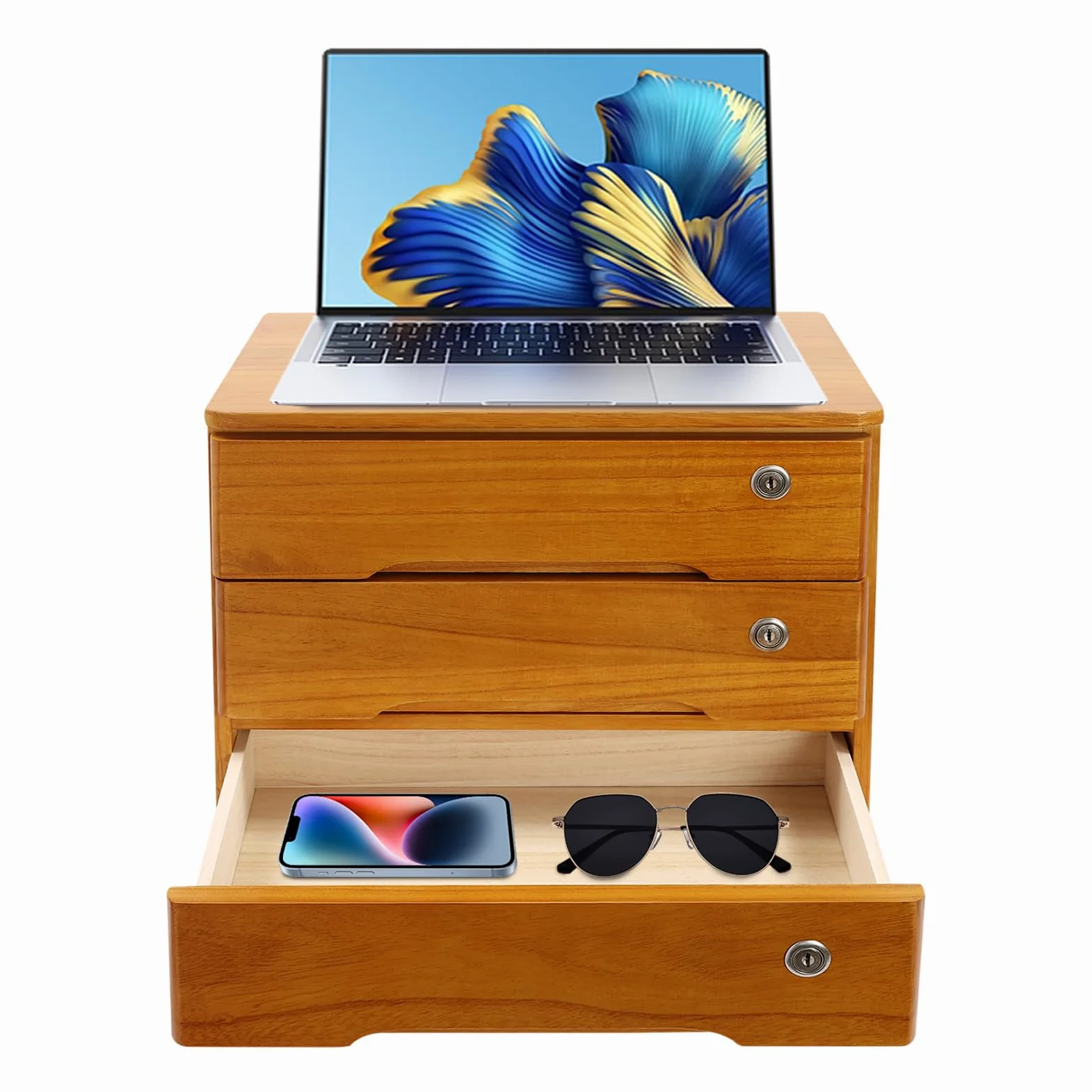 Mensola da ufficio, 3 strati, con 3 chiavi e 6 cassetti, in legno, portata massima 30 kg, per ufficio, studio, camera da letto, comò