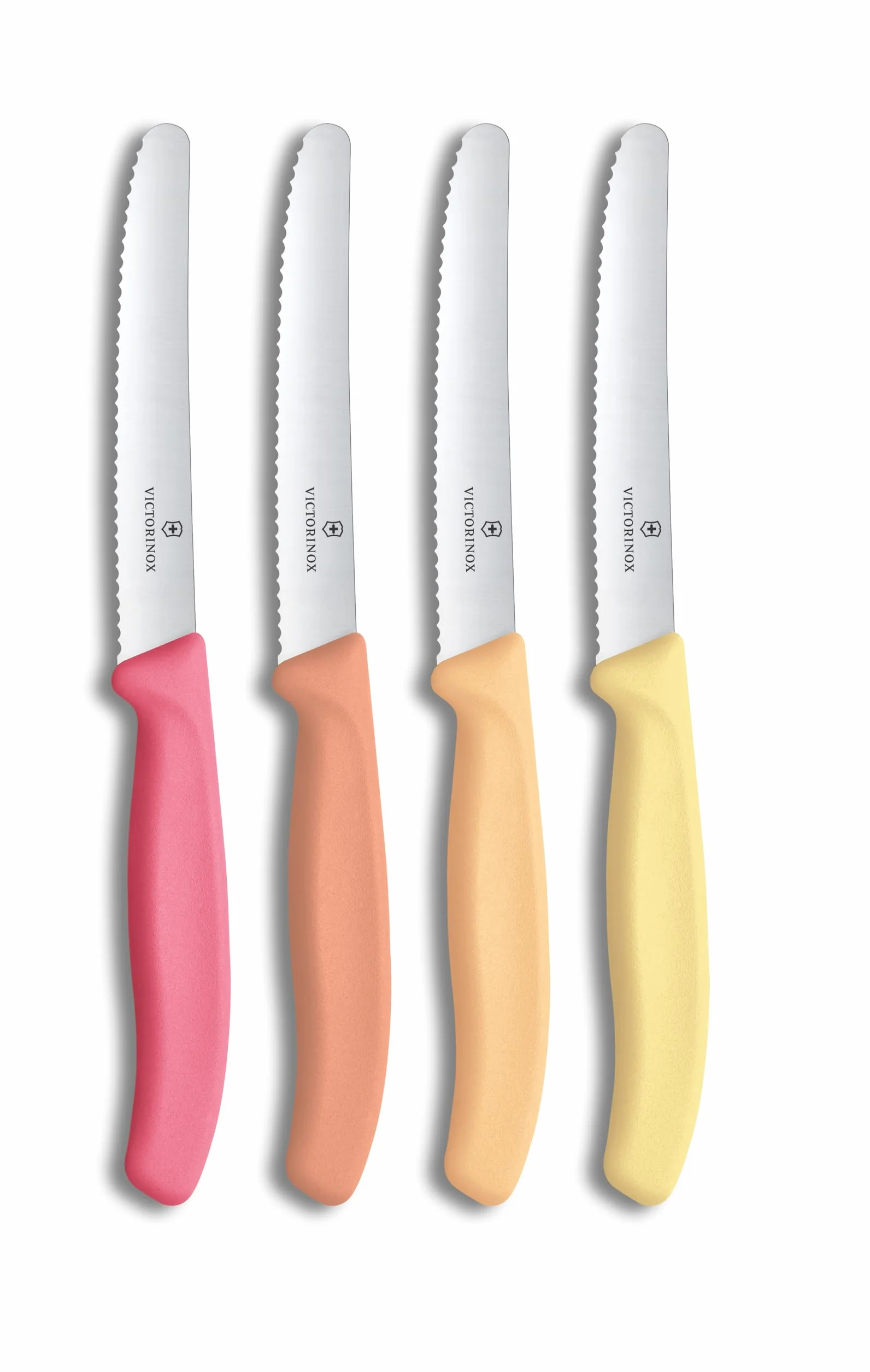 Victorinox Swiss Classic Set Coltelli da Colazione e Pane 4 Pezzi, Lama Seghettata 11 cm, Acciaio Inossidabile, Rosa Arancione Giallo