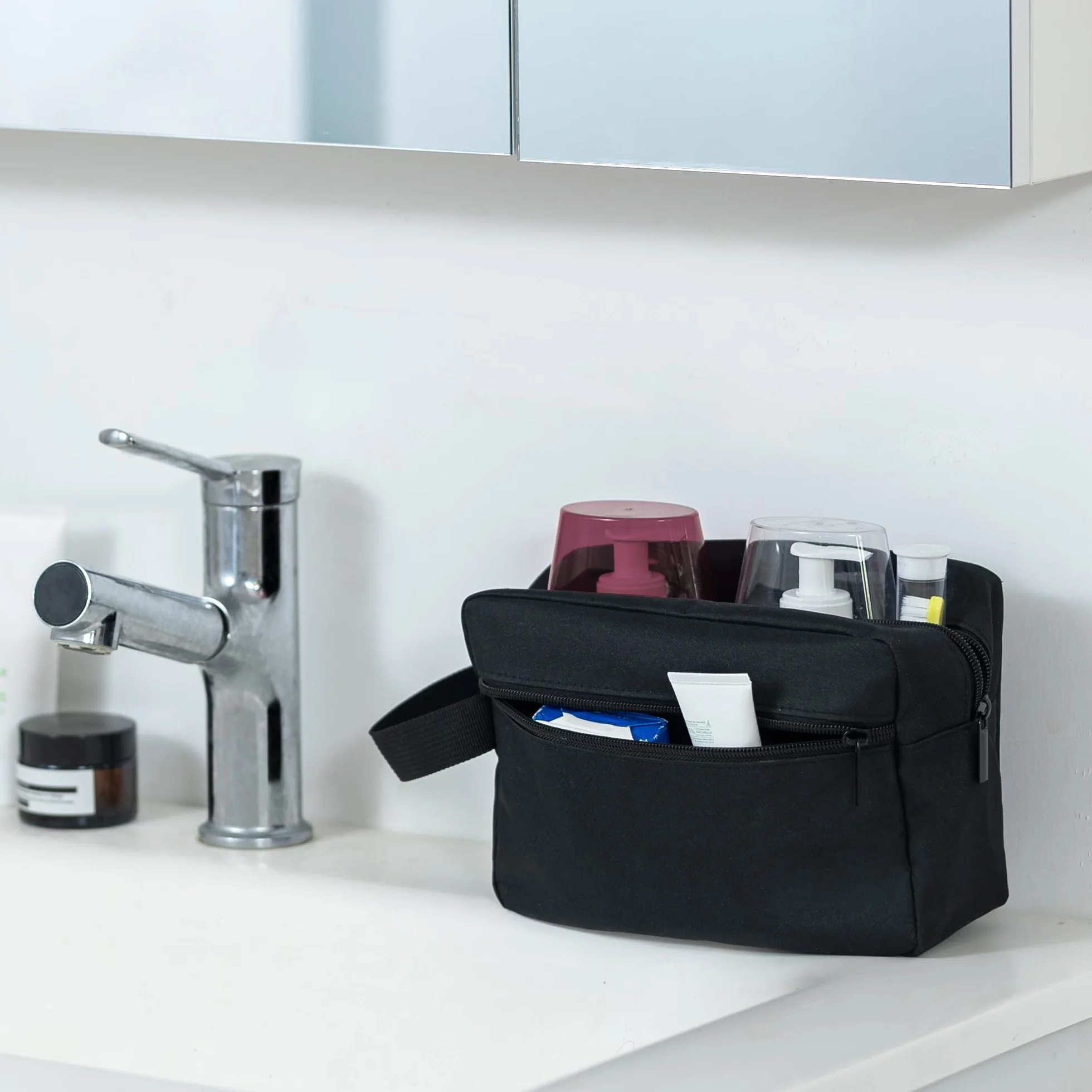 Borsa da toilette da viaggio uomo impermeabile con scomparto rasatura maniglia organizer cosmetici palestra doccia bagno Nero