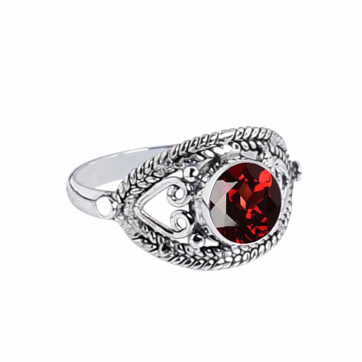 Anello Gems Vibes granato rosso argento sterling 925 pietra portafortuna gennaio fatto a mano misura 6