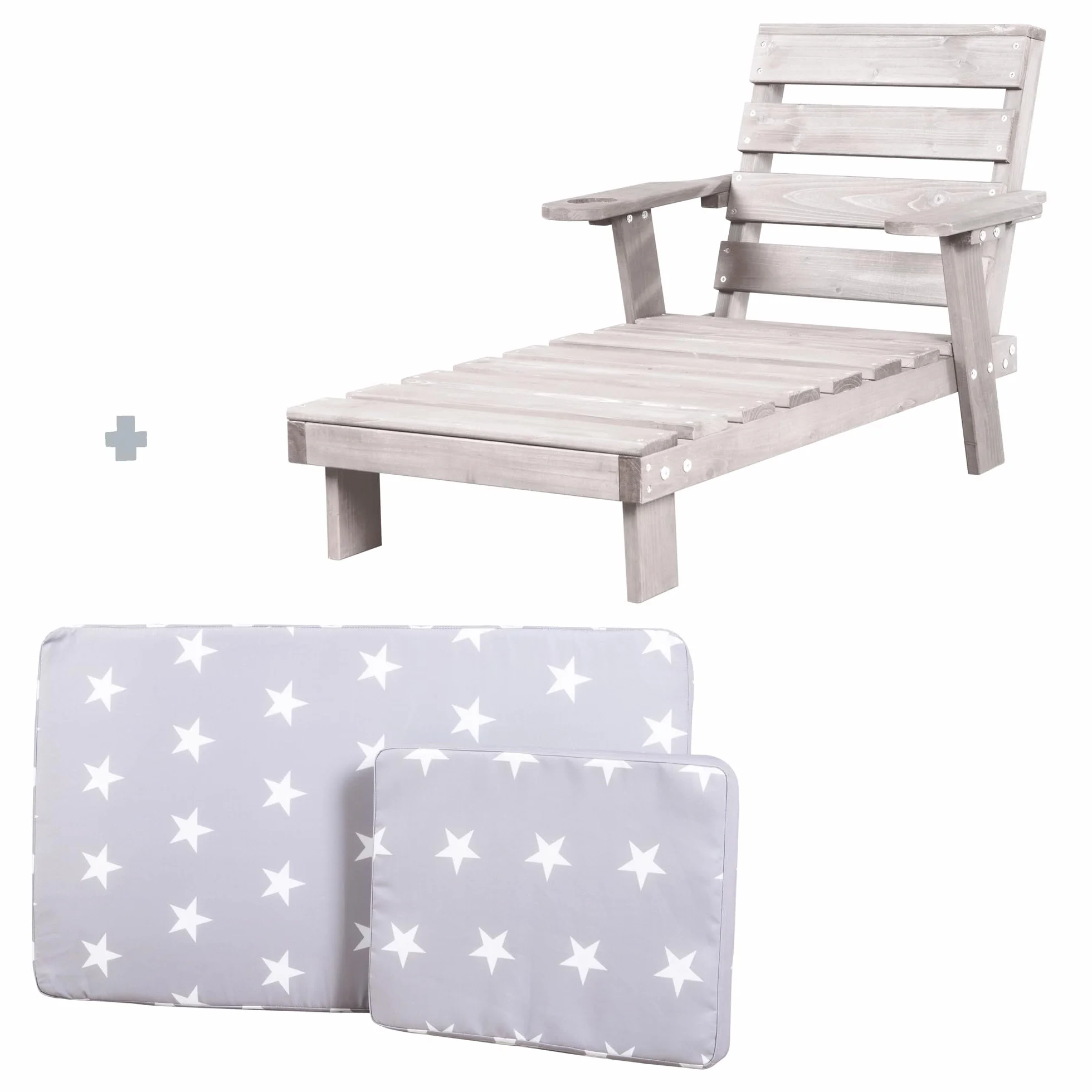 roba Sdraio per Bambini con Cuscini Little Stars - per Esterno, Giardino, Terrazza, all'Aria Aperta - Resistente alle Intemperie - con Portabicchieri - Certificato FSC - Legno Laccato Grigio