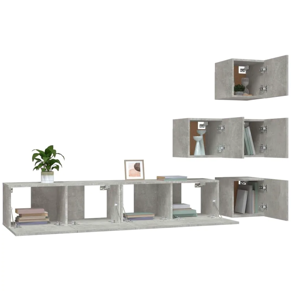 Mobile da parete per TV, grigio cemento, mobile TV sospeso in legno con design decorativo, offre ampio spazio per chiavi e blocchi appunti, facile da pulire con umido