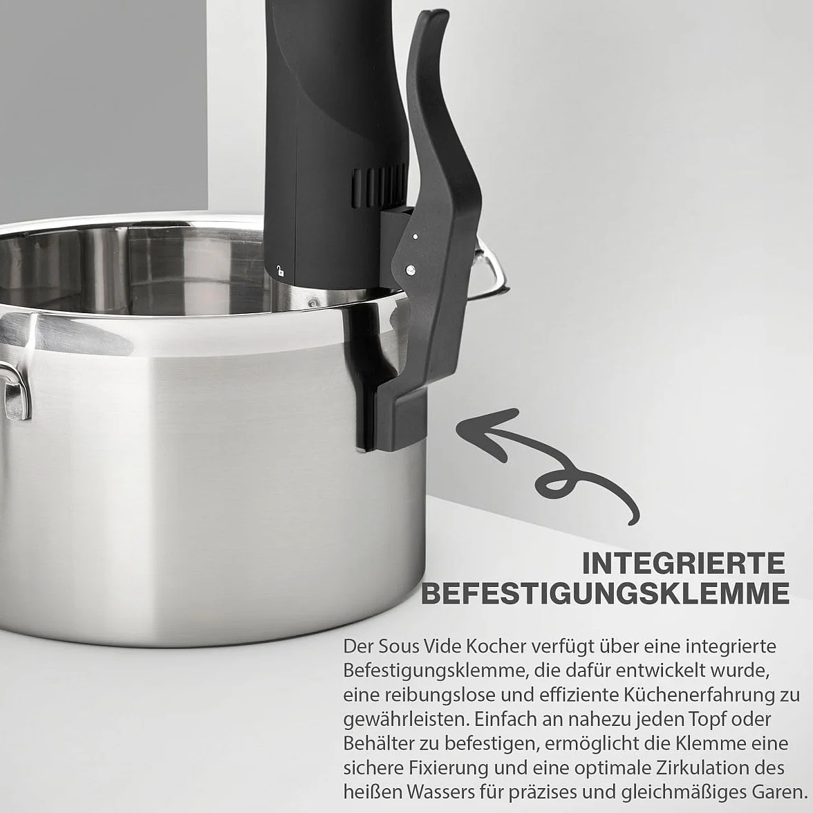 Profi Cook della SV 1126 Sous Vide Stick, Acciaio Inox, 800 W, 8 Litri, Display LED, Timer