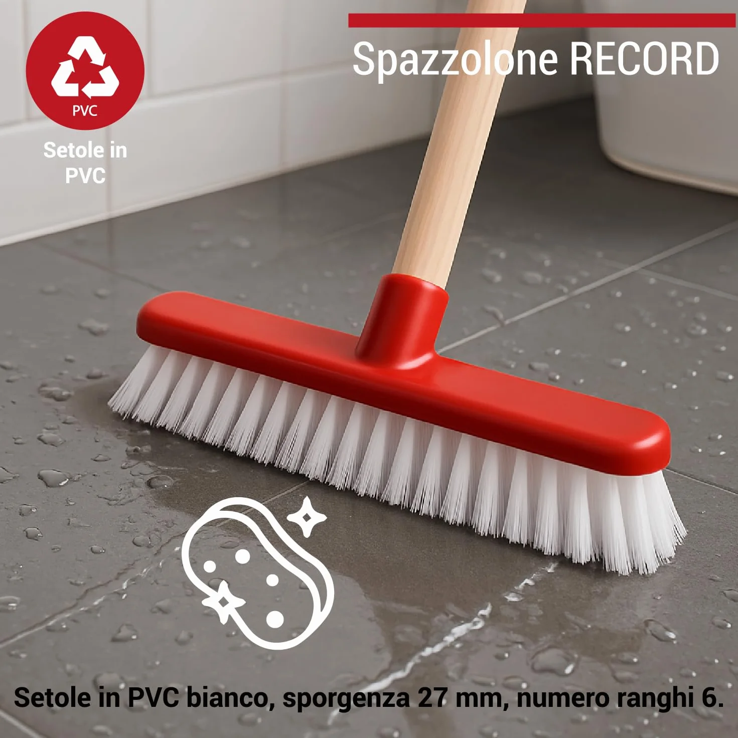 Crisalide SET PULIZIA CASA PIPPO Scopa Classica Setole EXTRA-MORBIDE Manico Legno 130cm Spazzolone Setole RIGIDE