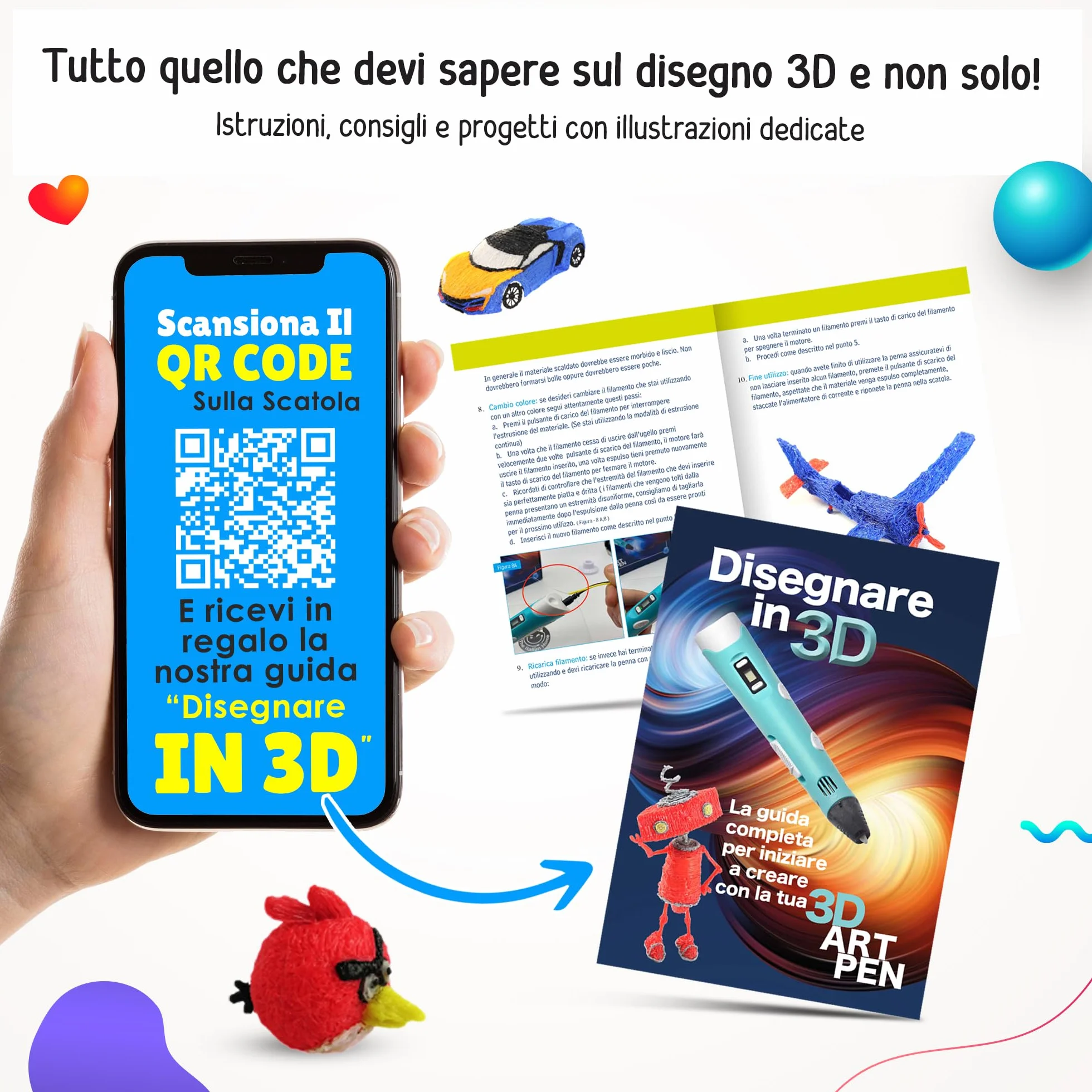 The Italian Home Penna 3D + Filamenti PLA 12 Colori + Istruzioni Italiano - Penna 3D bambini 10 anni