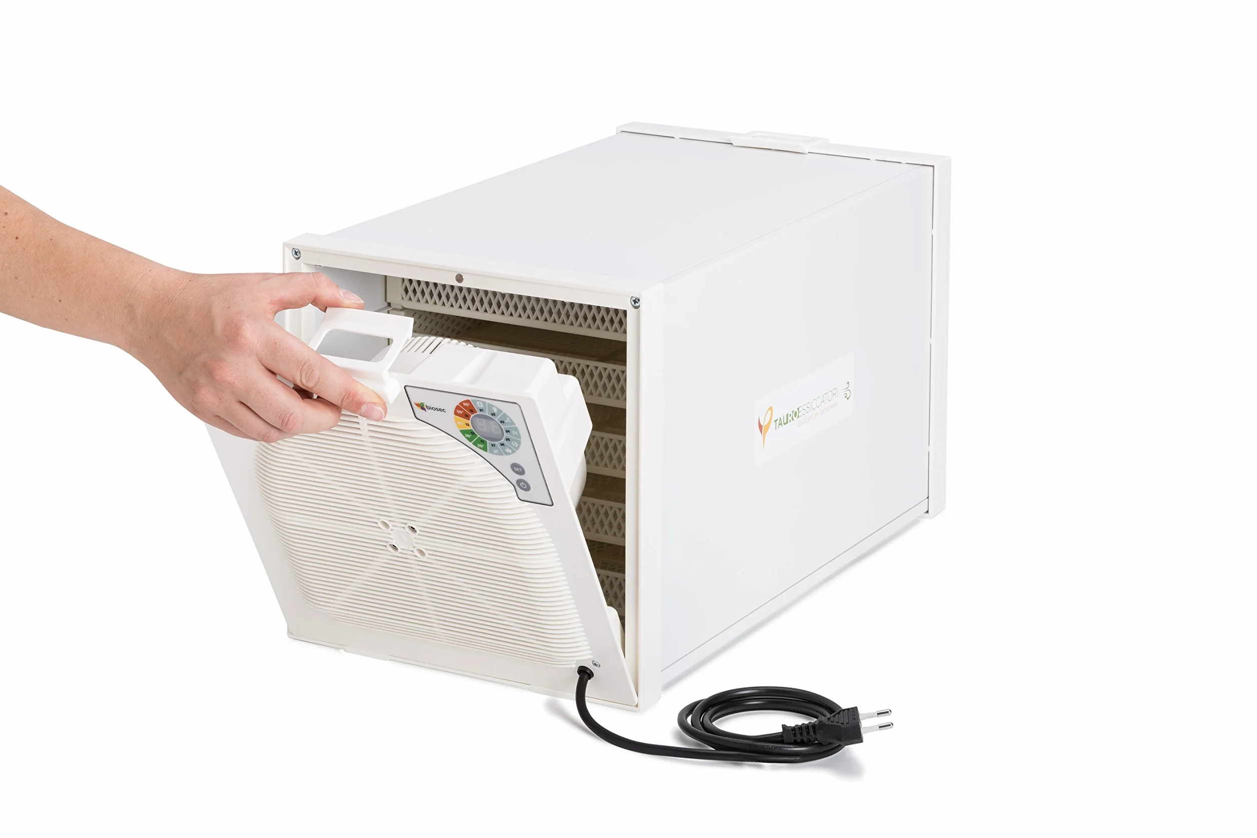 Tauro Essiccatori, Essiccatore alimentare Domus B5 a flusso orizzontale con 5 cestelli in materiale plastico, potenza 550W essicca fino a 3 Kg. Prodotto 100% Made in Italy
