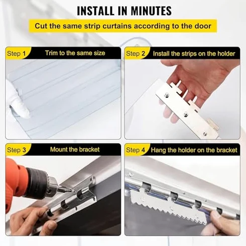 Kit tenda a strisce in PVC per porta di cella frigorifera e congelatore walk-in, strisce di plastica vinilica liscia trasparente, migliora il controllo della temperatura e l'efficienza energetica
