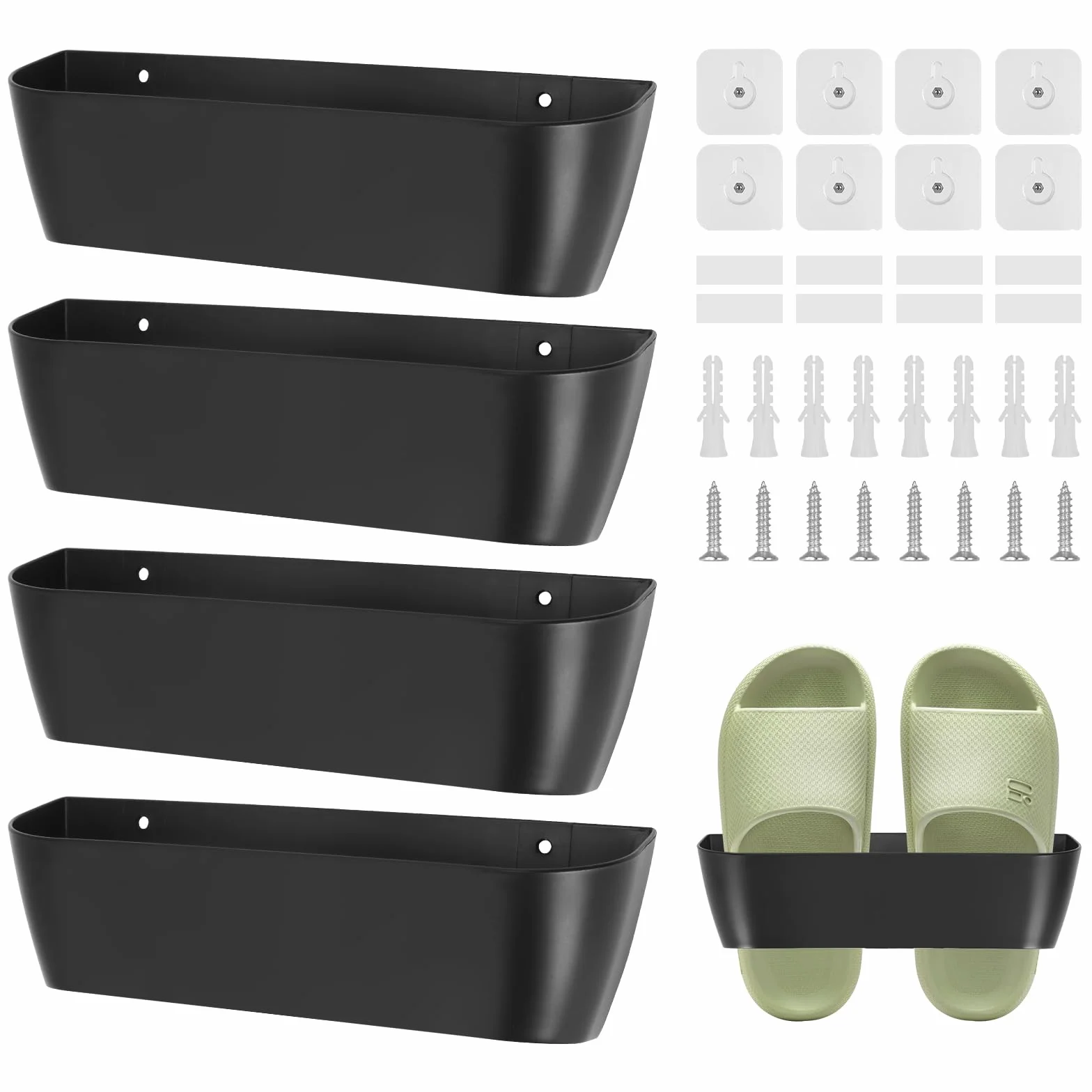 4 scarpiera da parete, per camper, autoadesivo, per scarpe, senza foratura, in plastica, per bagno, camera da letto, soggiorno, colore nero