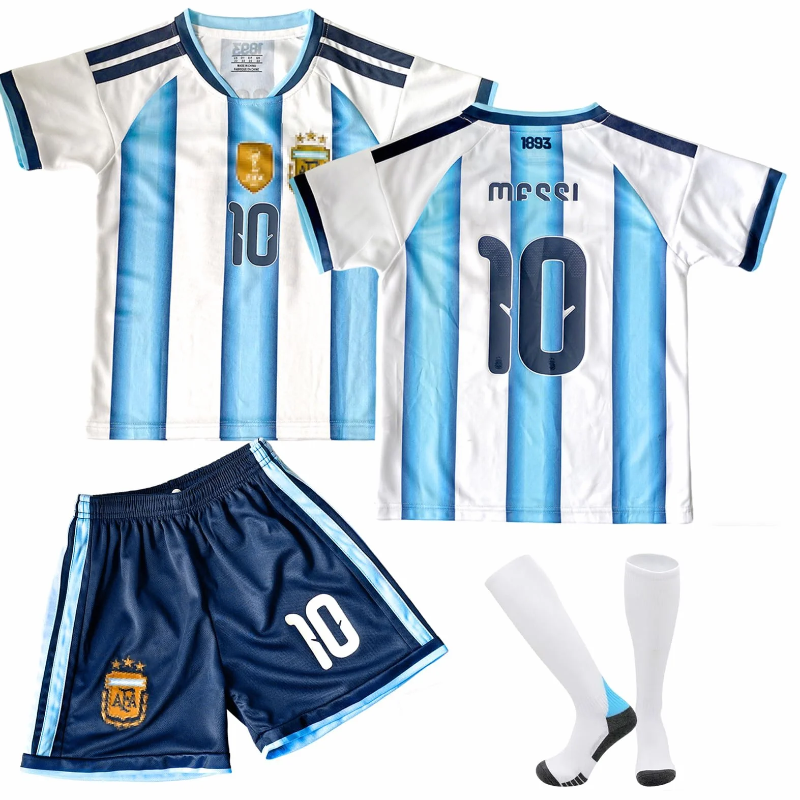 Set di maglia da calcio per bambini, maglia da calcio n. 10, per ragazzi e ragazze dai 6 ai 13 anni, traspirante e ad asciugatura rapida, con pantaloncini a maniche corte, colore: blu/bianco