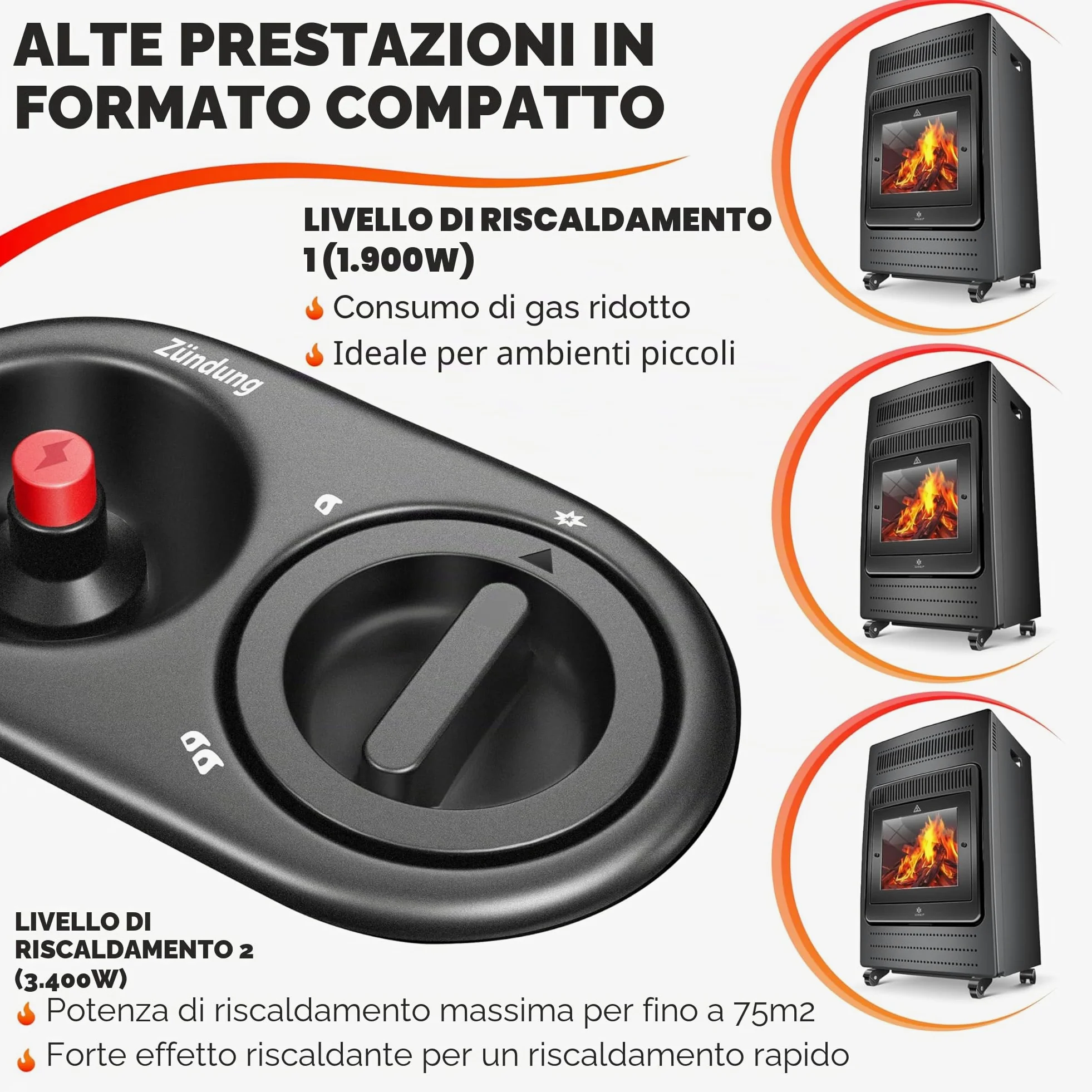 Kesser Stufa a 3,4 kW, con regolatore di pressione, tubo gas, 2 livelli di riscaldamento a infrarossi, 3400 W, riscaldamento fino a 11 kg bombole