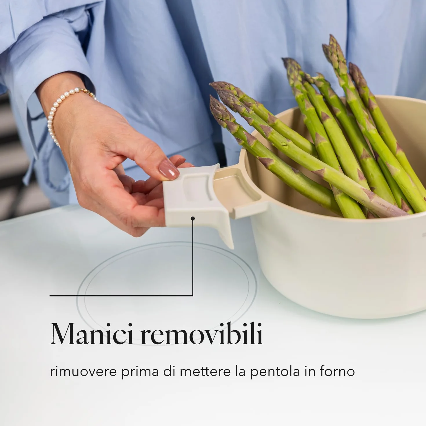FLORINA Casseruola in alluminio Nube | 24 cm | 5,8 l | Adatta all'induzione | Rivestimento ceramico antigraffio | Manico soft-touch con effetto legno | Coperchio in vetro resistente al calore