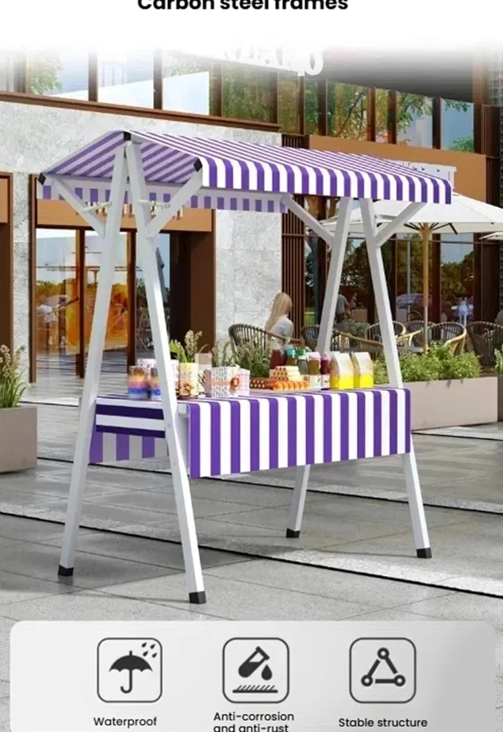 Carrello per bancarelle, Carrello Mobile per Cibo da Strada con Ruote, espositore per bancarelle del Mercato all'aperto, scaffali modulari per venditori, allestimento Pronto per Il Cibo (Blu