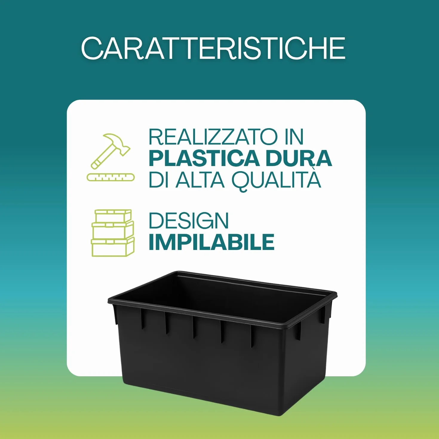 PALUPLUS Contenitore Rettangolare Nero 250 Litri 94x63x57 cm Mastellone Impilabile Plastica Stoccaggio