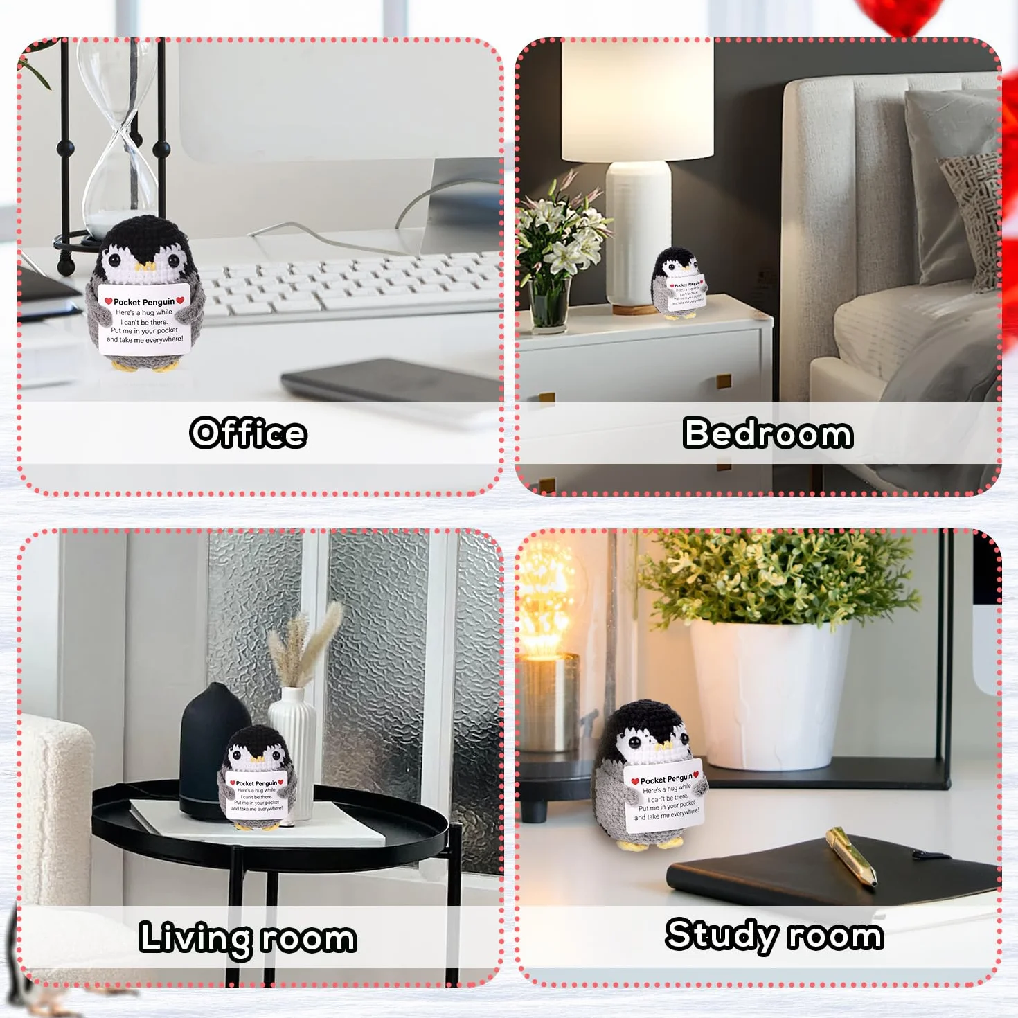 BOXOB Divertente pinguino tascabile, 6,6 cm, lavorato a maglia, con biglietto, grazioso pinguino in lana all'uncinetto, regalo creativo per incoraggiare la casa, per amici e familiari, incoraggiamento