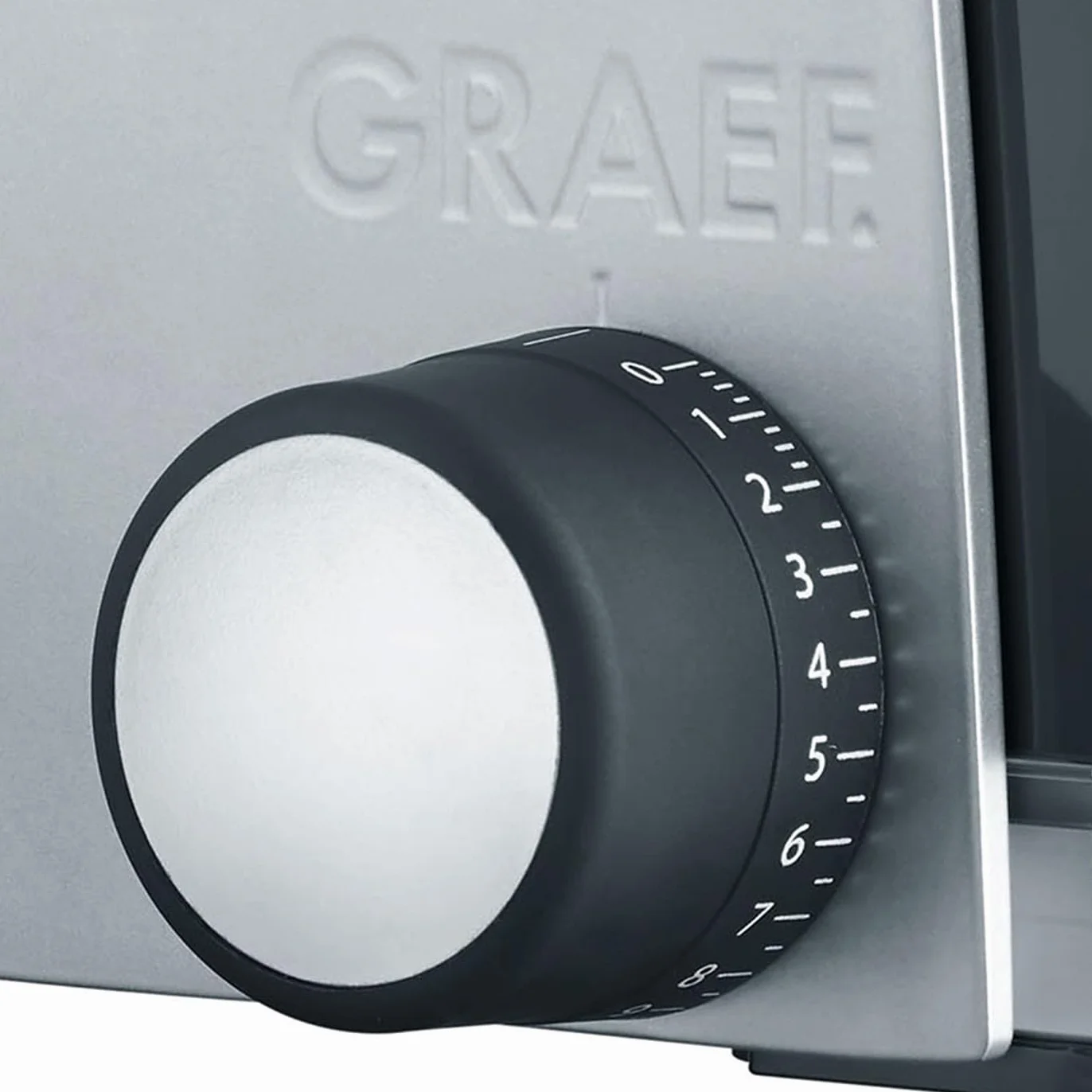 GRAEF Affettatrice universale SKS320 argento, corpo in metallo, lama seghettata Ø170 mm in acciaio inox, design compatto, piastra in vetro, funzione continua, sicurezza bambini, facile da pulire