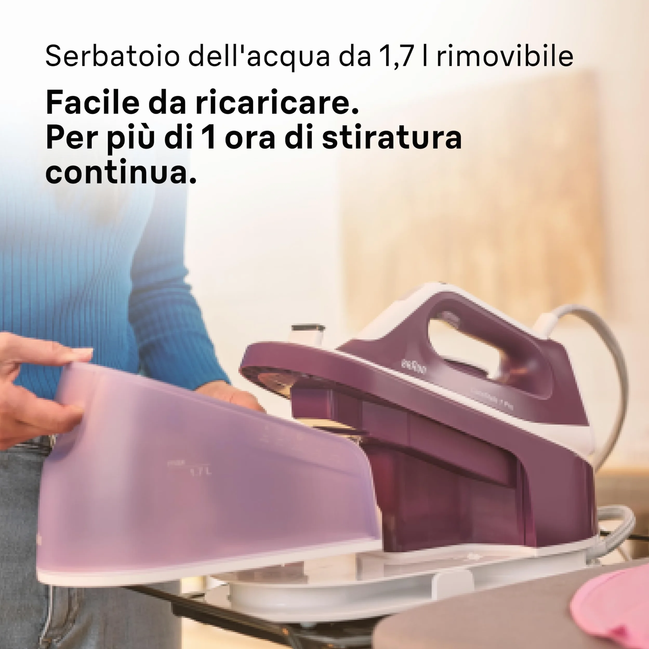 Braun CareStyle 1 Pro – Sistema Stirante a Vapore con Caldaia, Ferro da Stiro con Potente Getto Vapore, Piastra FreeGlide 3D, Serbatoio 1,7 L, Stiratura Veloce ed Efficiente, Viola (IS1514VI)