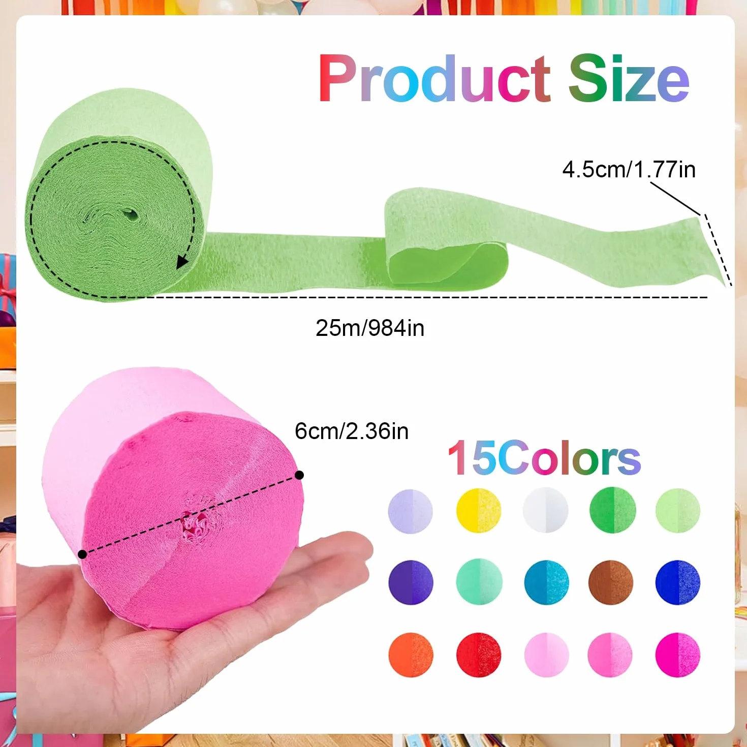 Carta Crespa Colorata Rotoli 4.5cm x 25m Decorativa Festoni per Feste Compleanni Natale