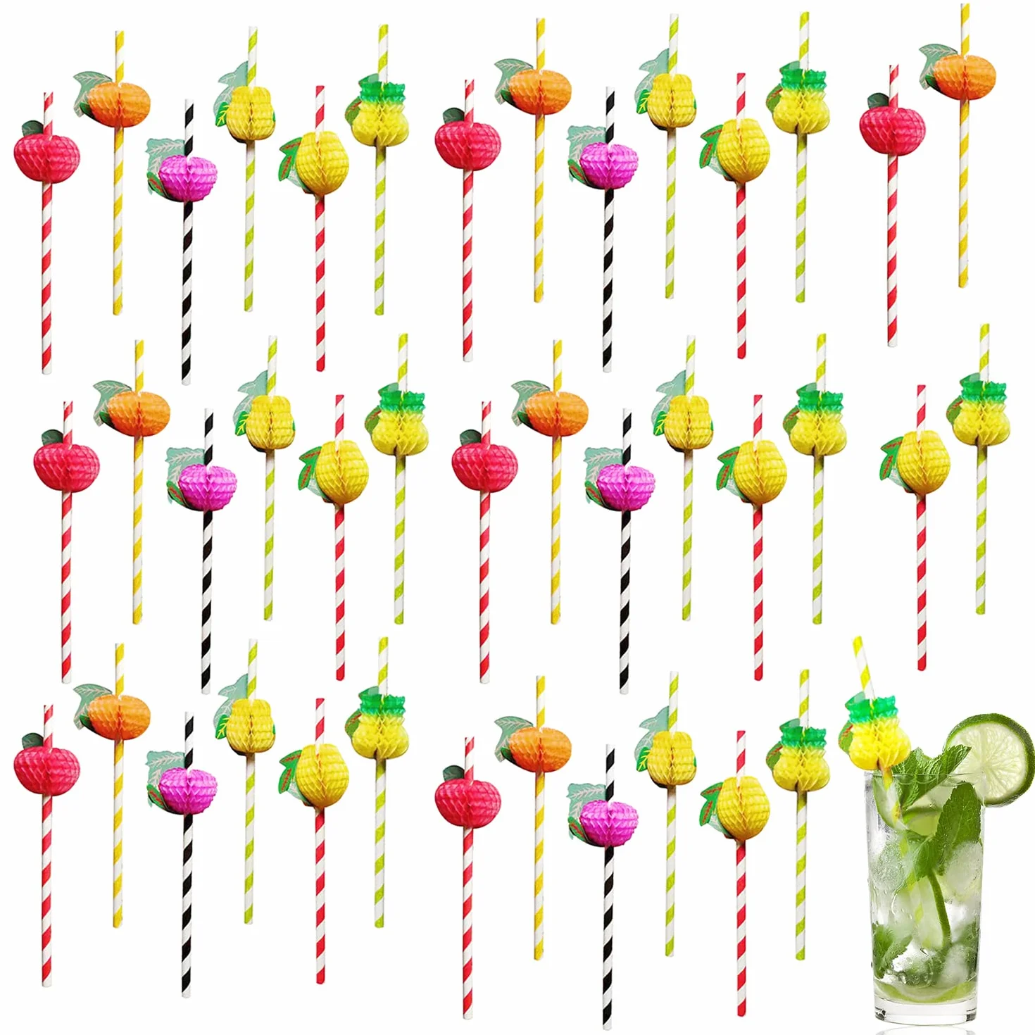 Confezione da 40 Cannucce da Cocktail, Decorazioni per Bevande Biodegradabili e Divertenti, Cannucce di Carta (Colore Casuale)