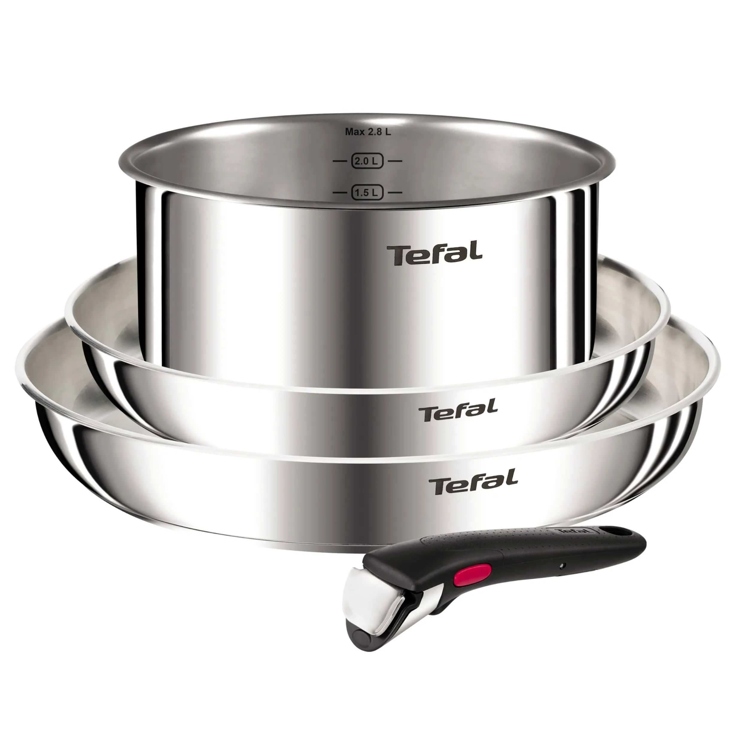Tefal Ingenio Emotion, 4 pezzi, acciaio inossidabile, manico rimovibile, design impilabile, induzione, L896S453