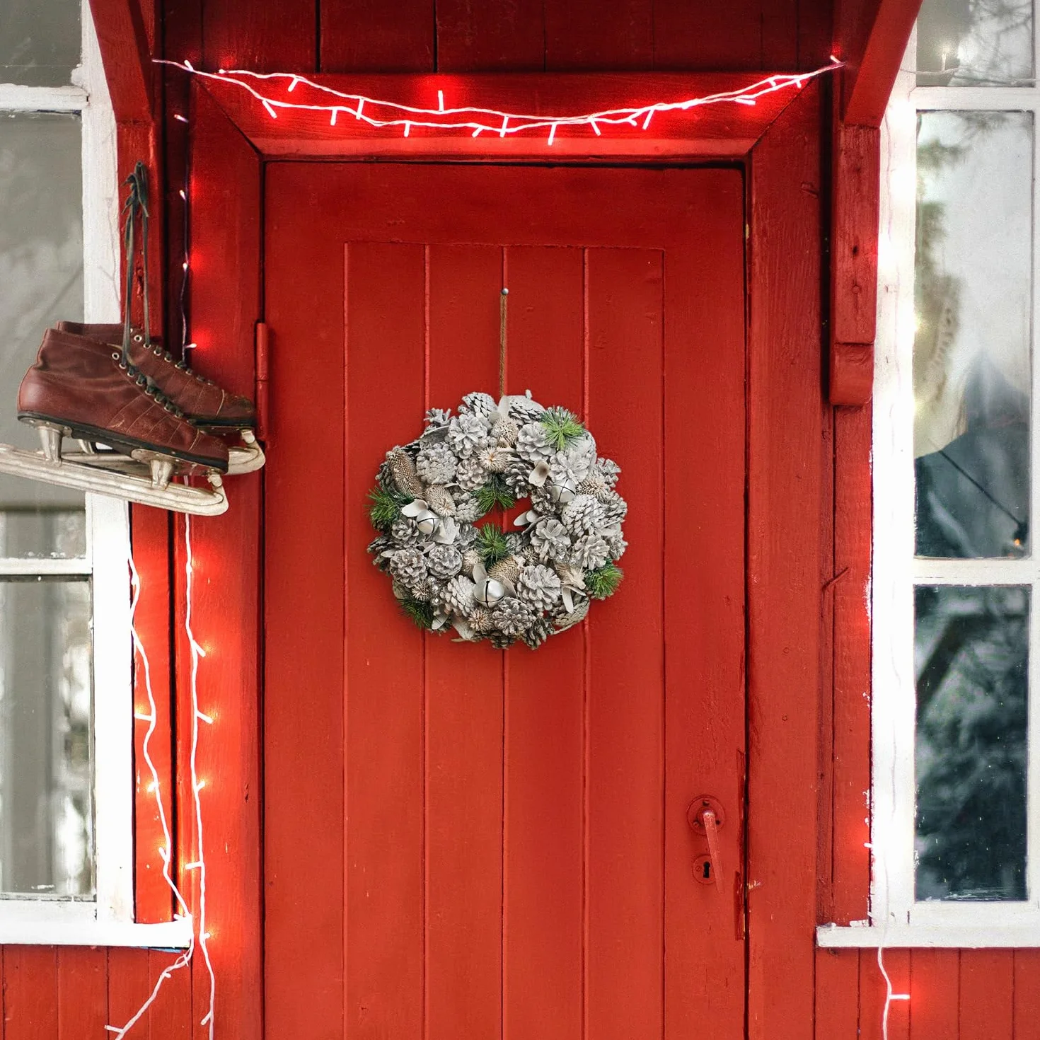 COM-FOUR® Corona porta per Natale - ghirlanda dell'avvento bianca con glitter - ghirlanda decorativa natalizia - decorazione natalizia (Corona dell'Avvento L)