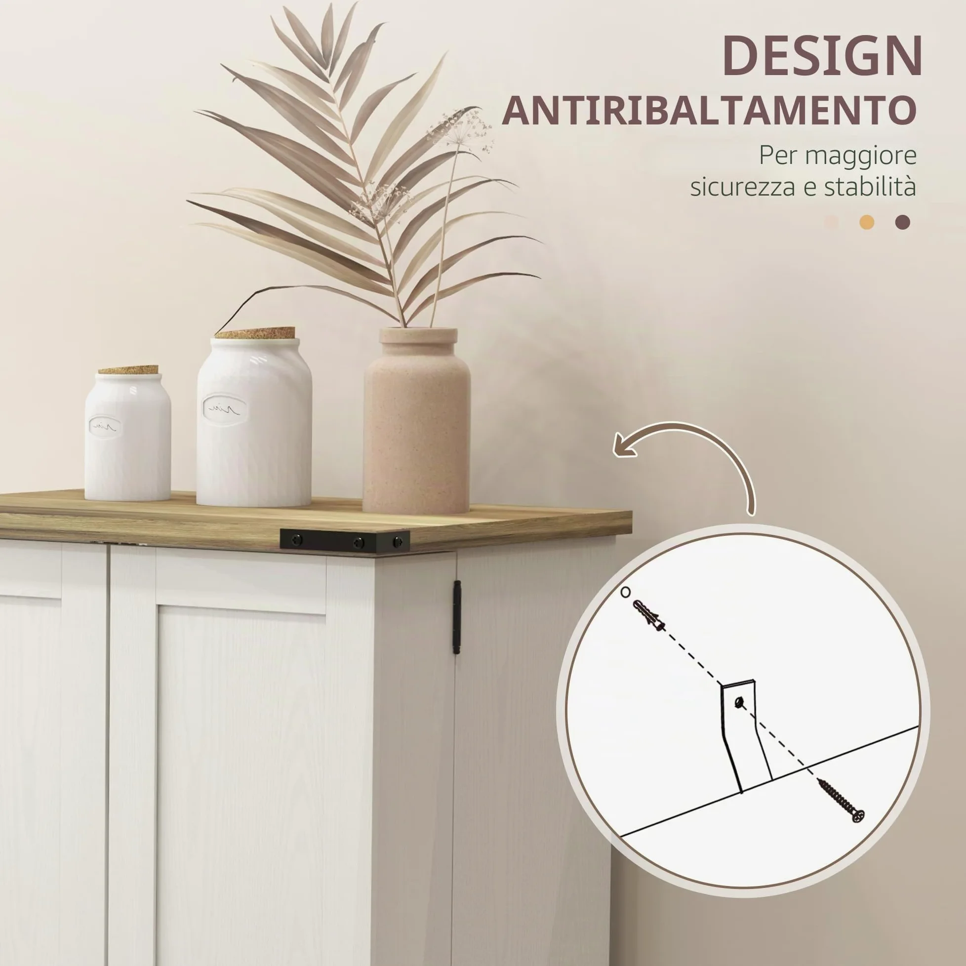 HOMCOM Armadio dispensa cucina armadio da cucina con 2 ante e 16 ripiani dispensa rustica con ripiano regolabile per sala da pranzo soggiorno 60x40x104 cm crema