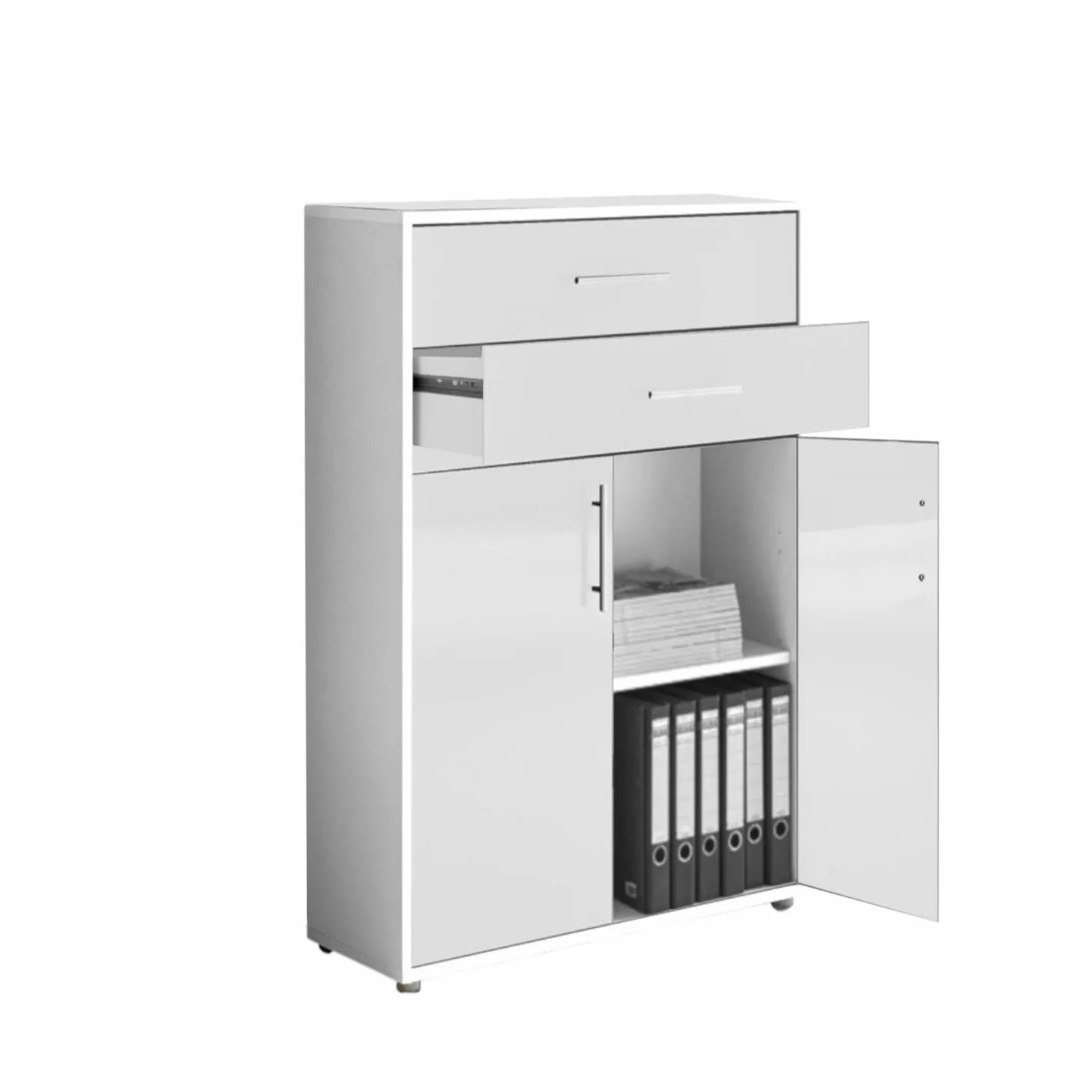BMG Möbel Office Edition Set 22, armadietto da ufficio con serratura con manici in metallo, prodotto in Germania (rovere Sonoma/bianco lucido)