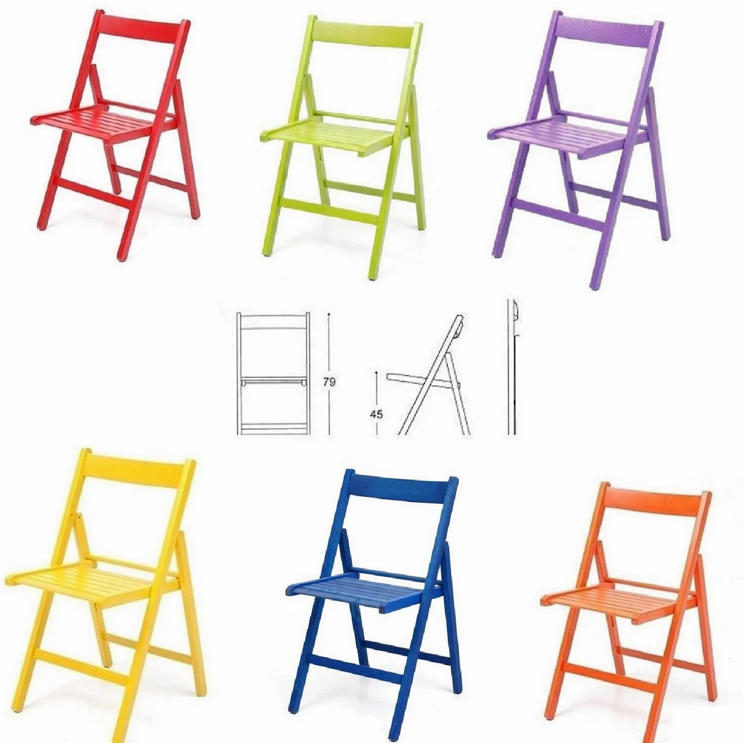 6 sedie Colorate Sedia in Legno Verniciato richiudibile per Campeggio casa e Giardino (Rosso,Verde,Viola,Giallo,Blu,Arancione)