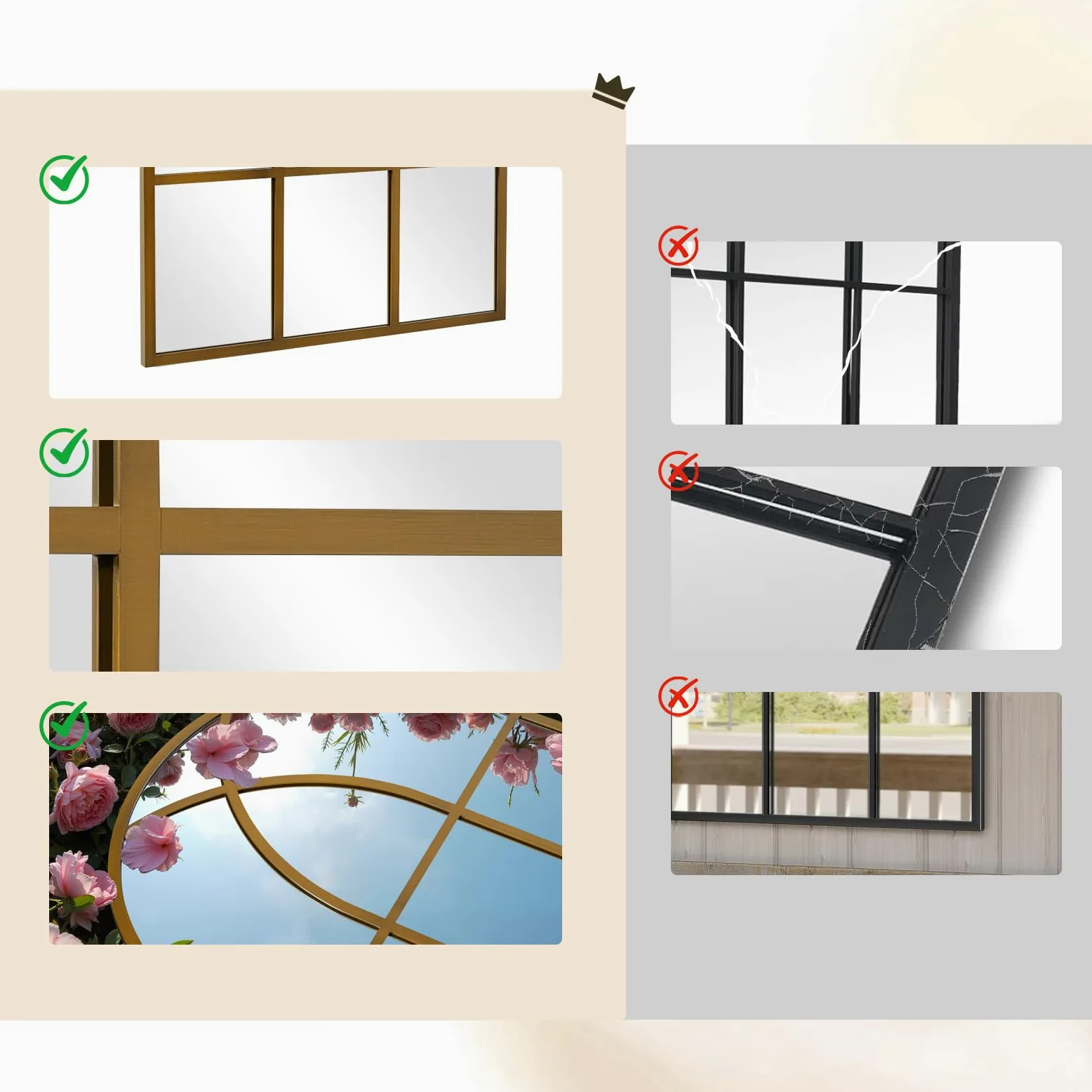Reflix Specchio ad arco per finestra, 75 x 120 cm, specchio da parete per decorazione giardino all'aperto, specchio ad arco gotico invecchiato con cornice in alluminio per corridoio, soggiorno, camera