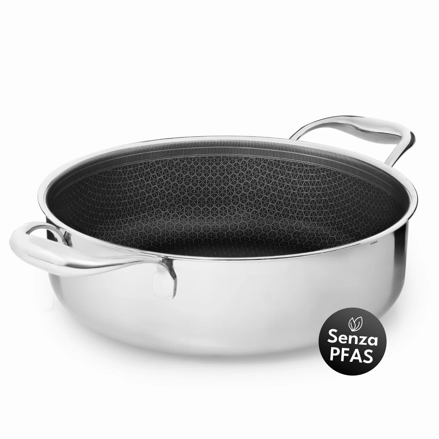 Onyx Cookware padella stufato 24 cm 3 l, bordo alto, per induzione e tutti i piani cottura, antiaderente antigraffio, 3 strati acciaio inox/alluminio