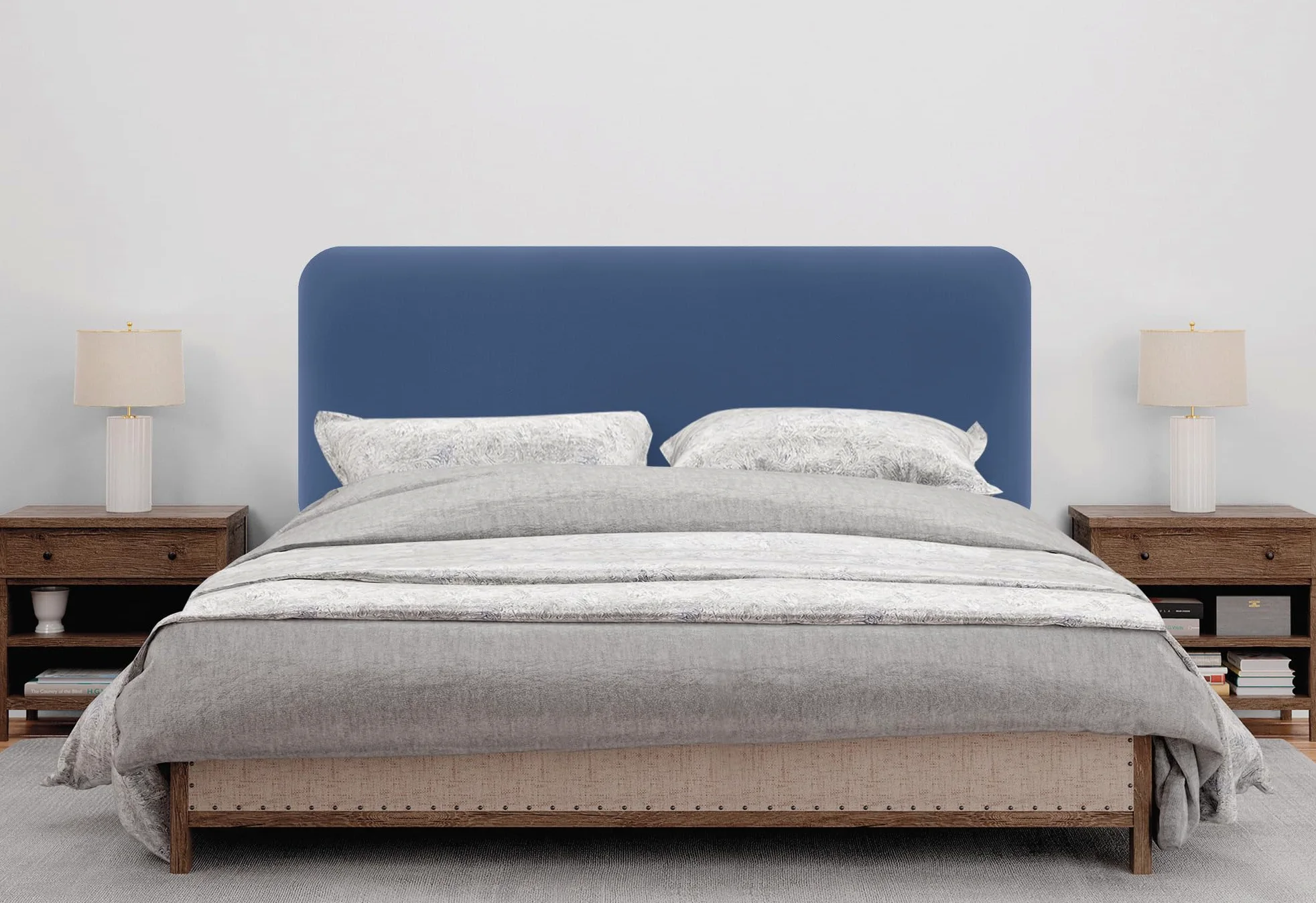DHOME Testata Imbottita Liscia Arrotondata in Similpelle per Parete Acustica Testate Fonoassorbenti Testiera Letto Camera da Letto (Blu, 160cm)