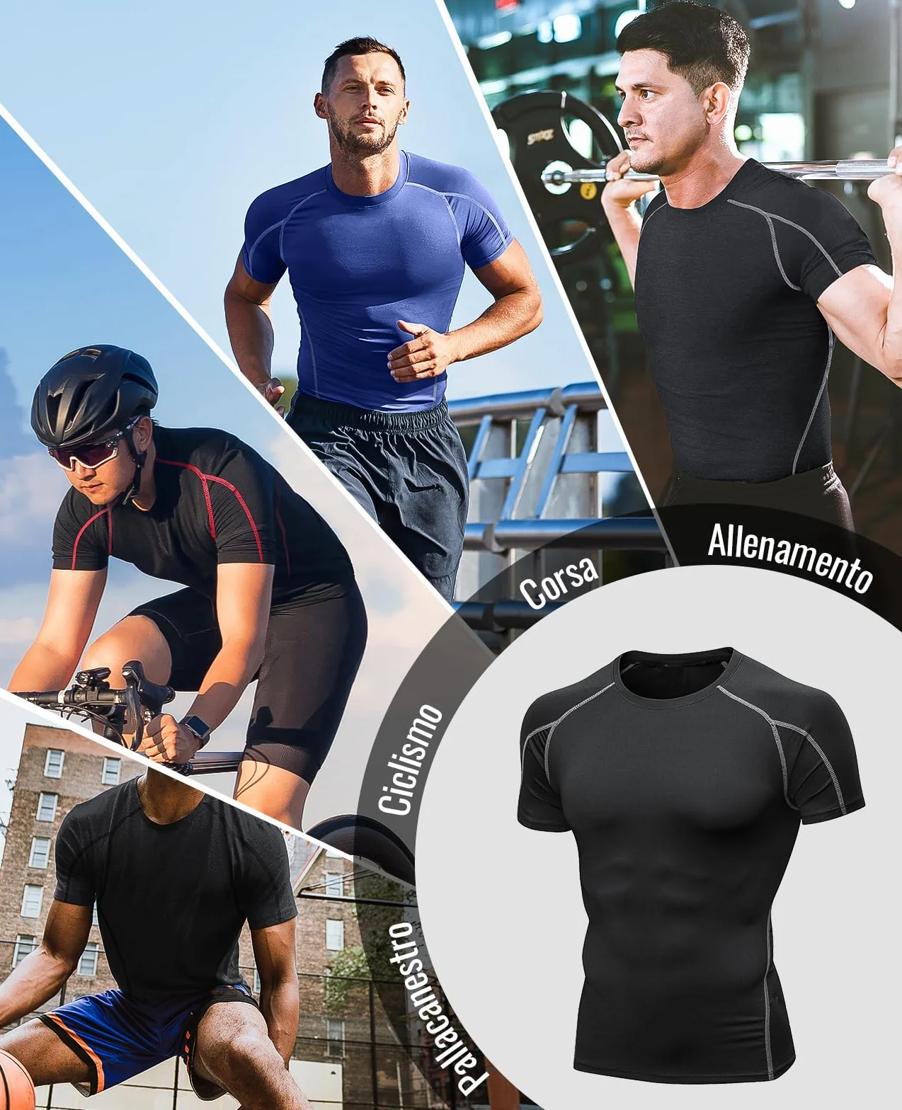 Niksa 2 Pezzi Fitness T-Shirt Maglia Compressione Uomo Maniche Corte Asciugatura Rapida Maglia da Sport per Corsa