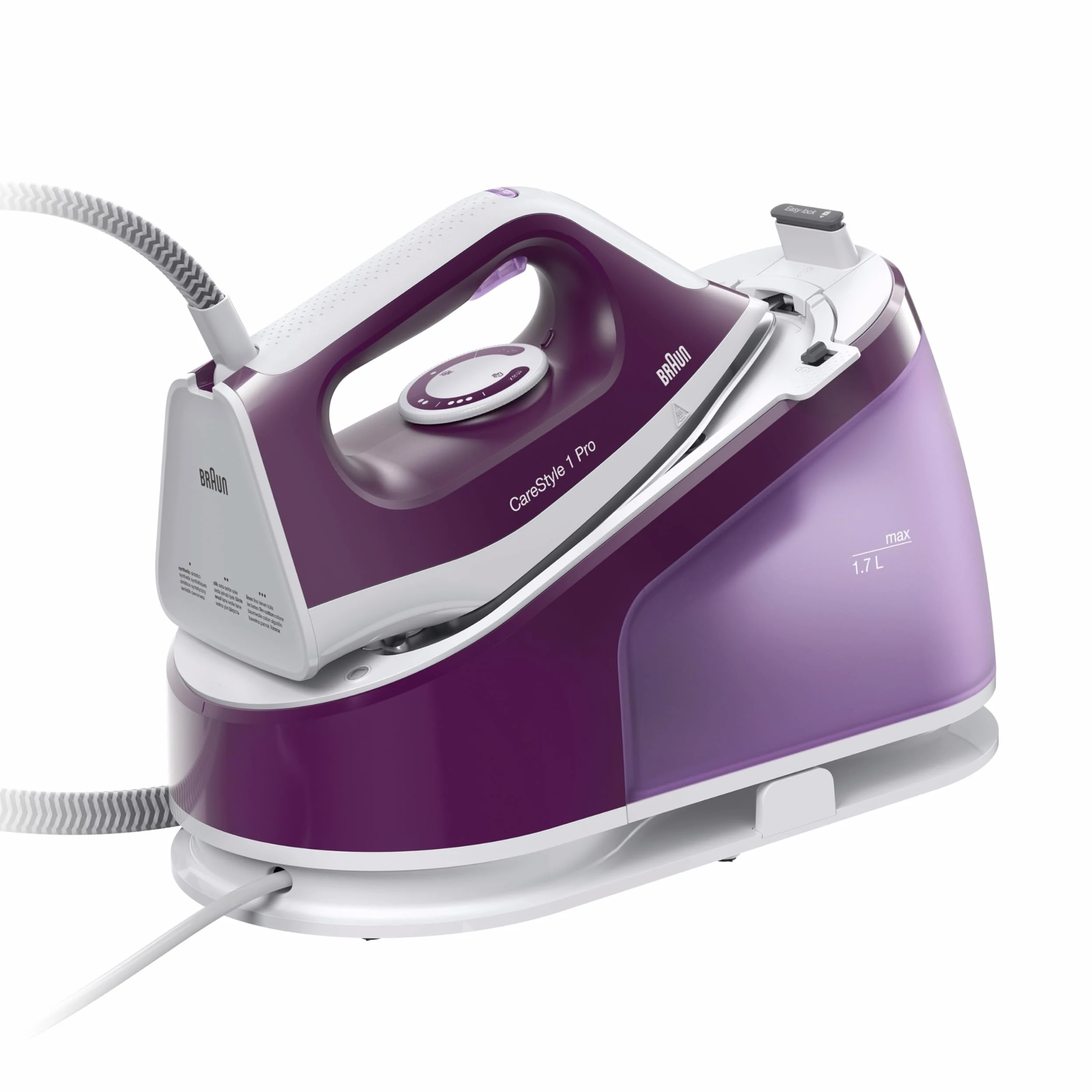 Braun CareStyle 1 Pro – Sistema Stirante a Vapore con Caldaia, Ferro da Stiro con Potente Getto Vapore, Piastra FreeGlide 3D, Serbatoio 1,7 L, Stiratura Veloce ed Efficiente, Viola (IS1514VI)