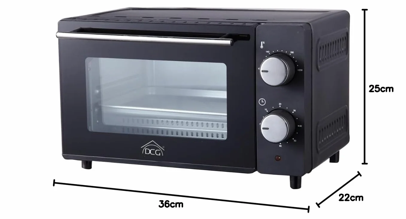 DCG MBN10. Multiforno 650W. 10 litri. Timer da 60 minuti con allarme. Termostato regolabile da 100° a 230°C. Spegnimento automatico. Dimensioni 25 x 36 x 22 cm