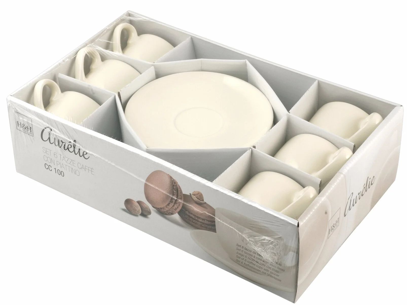 H&H 4297202 Tazze Caffe, Cromatico, Avorio, 6 Pezzi, Ceramica, 13x13x6 cm