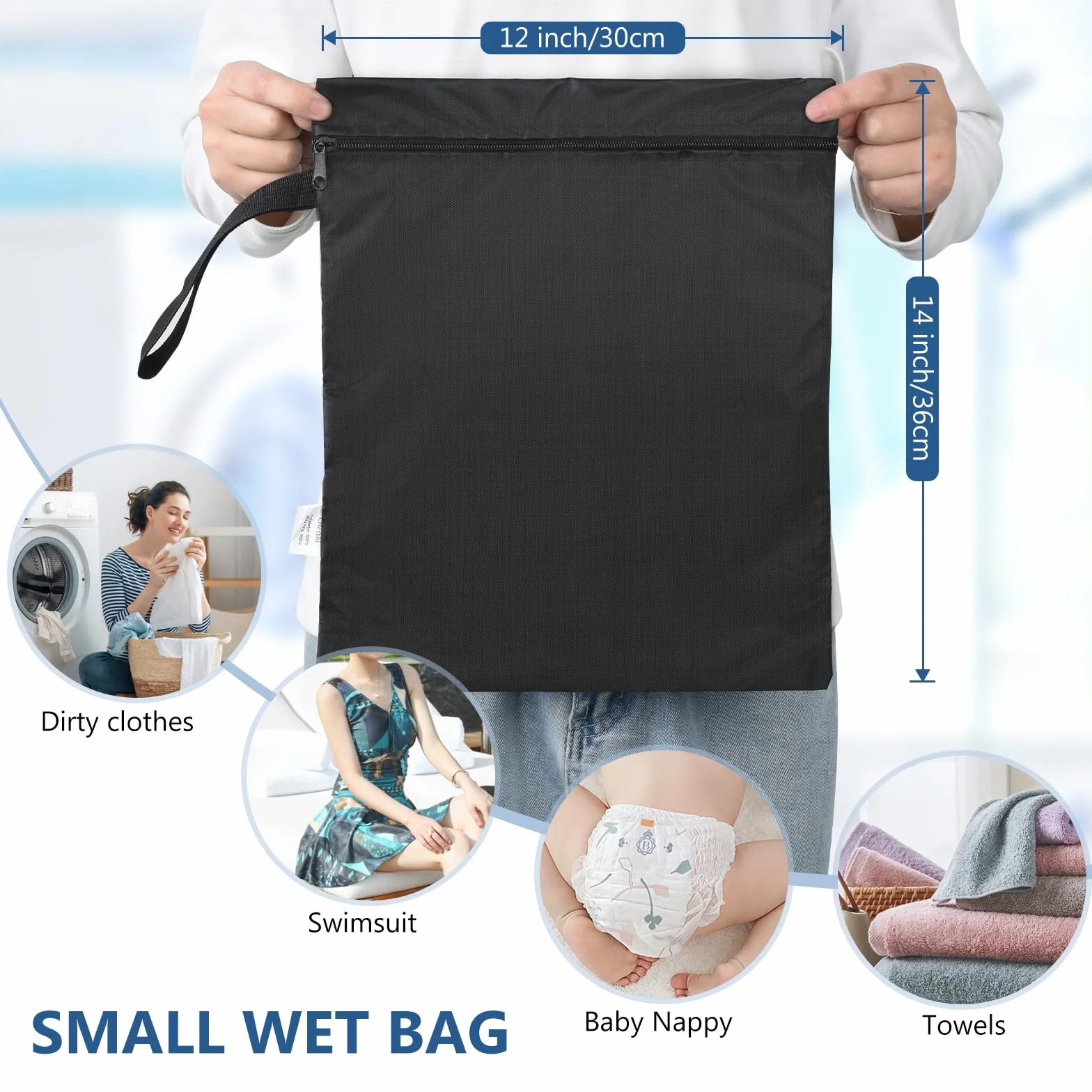 OTraki Sacco Biancheria Sporca Viaggio Riutilizzabile Wet Bag con Zip Tessuto Oxford Impermeabile Sacchetto Organizer per Gym Asciugamani Spiaggia Costume da Bagno Nero 30 x 36 cm 2 Pezzi