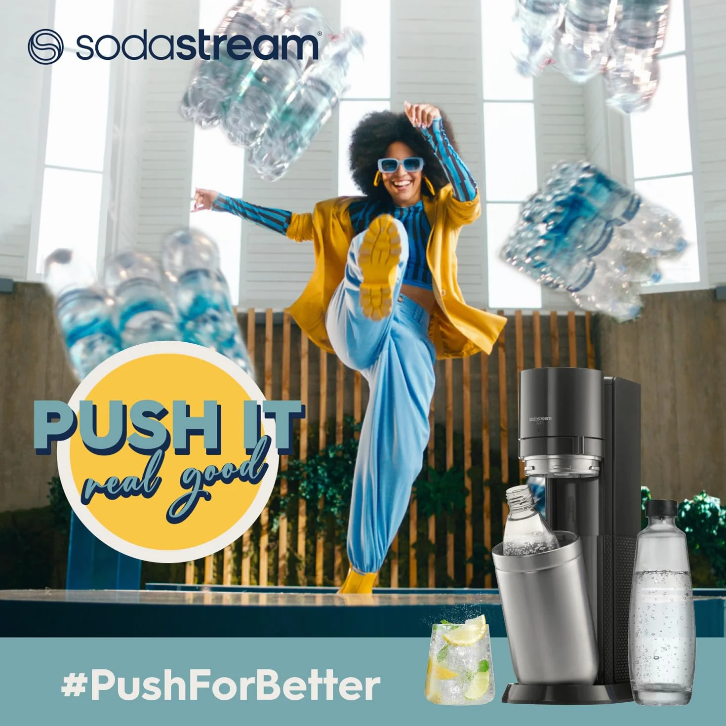 SodaStream E-Duo, spruzzatore elettrico con cilindro CO2, bottiglia di vetro e 2 bottiglie di plastica lavabili in lavastoviglie, altezza: 44 cm, colore: titanio